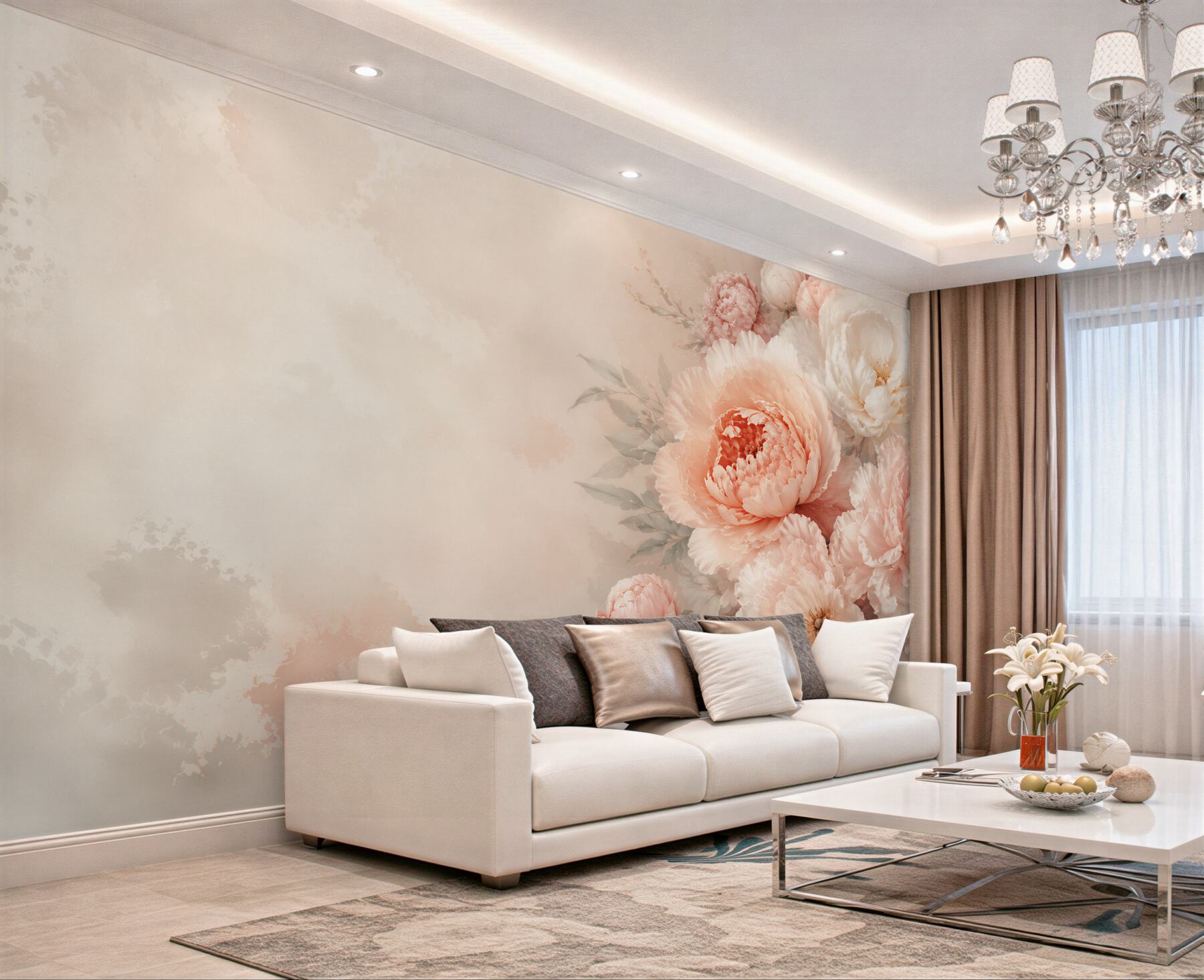 Fototapeta kremowe piwonie w pastelowym różu elegancka kompozycja?v23