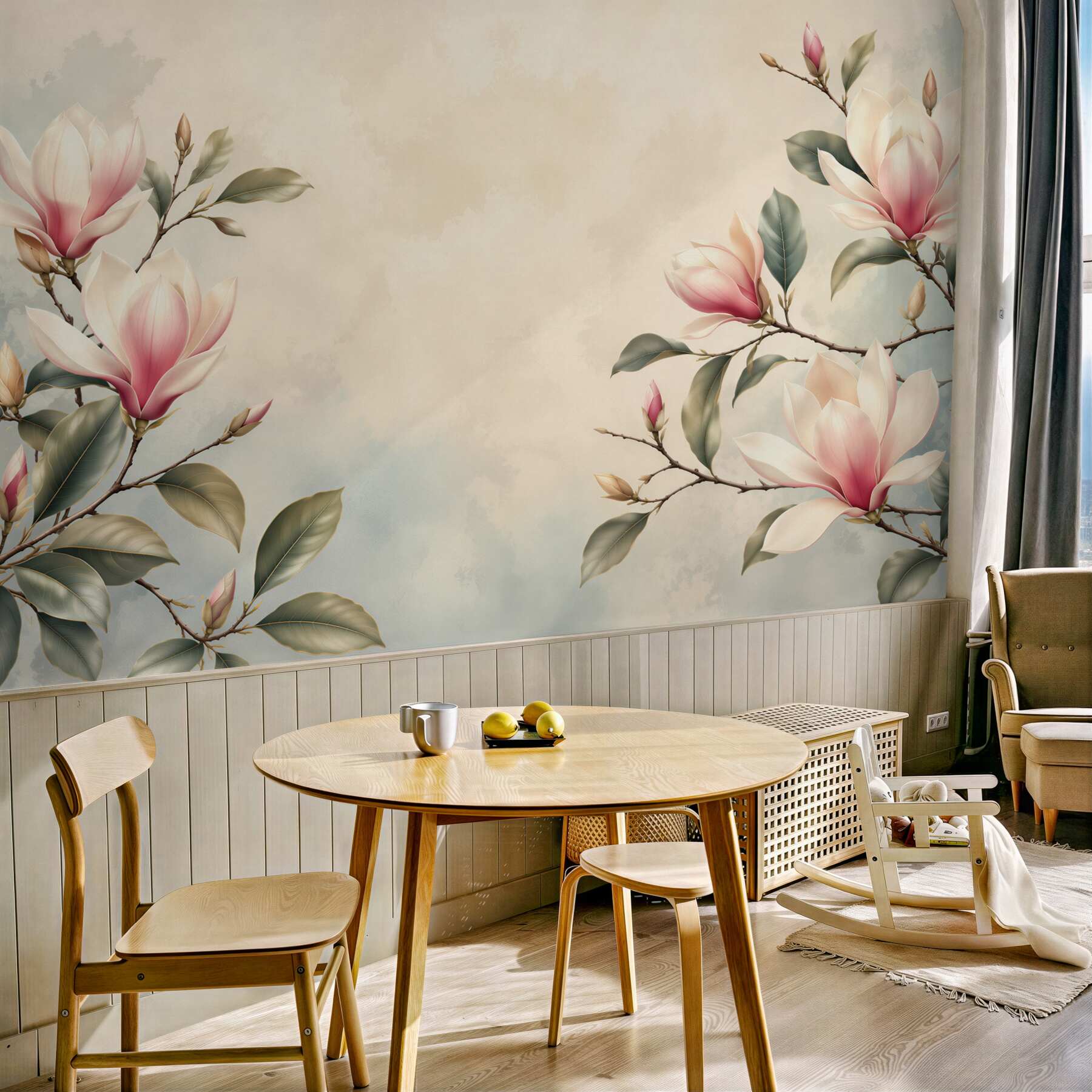 Fototapeta magnolie na gałęziach kremowo różowe subtelna elegancja?v23