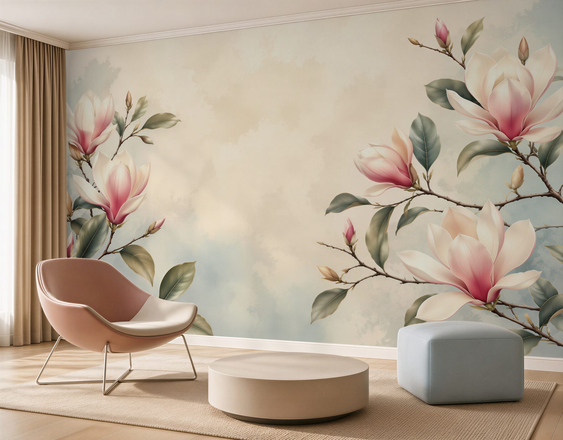 Fototapeta magnolie na gałęziach kremowo różowe subtelna elegancja
