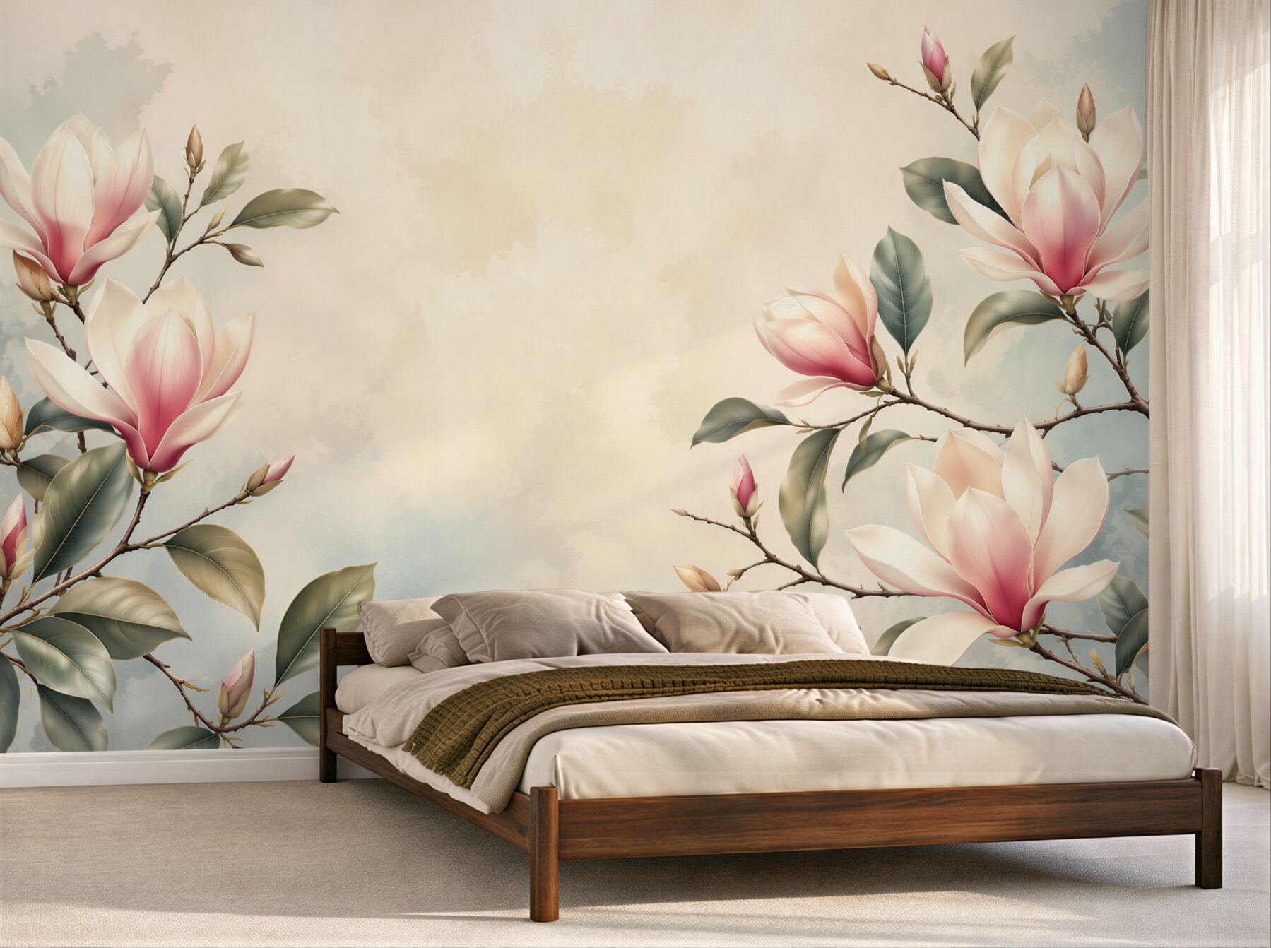Fototapeta magnolie na gałęziach kremowo różowe subtelna elegancja?v23