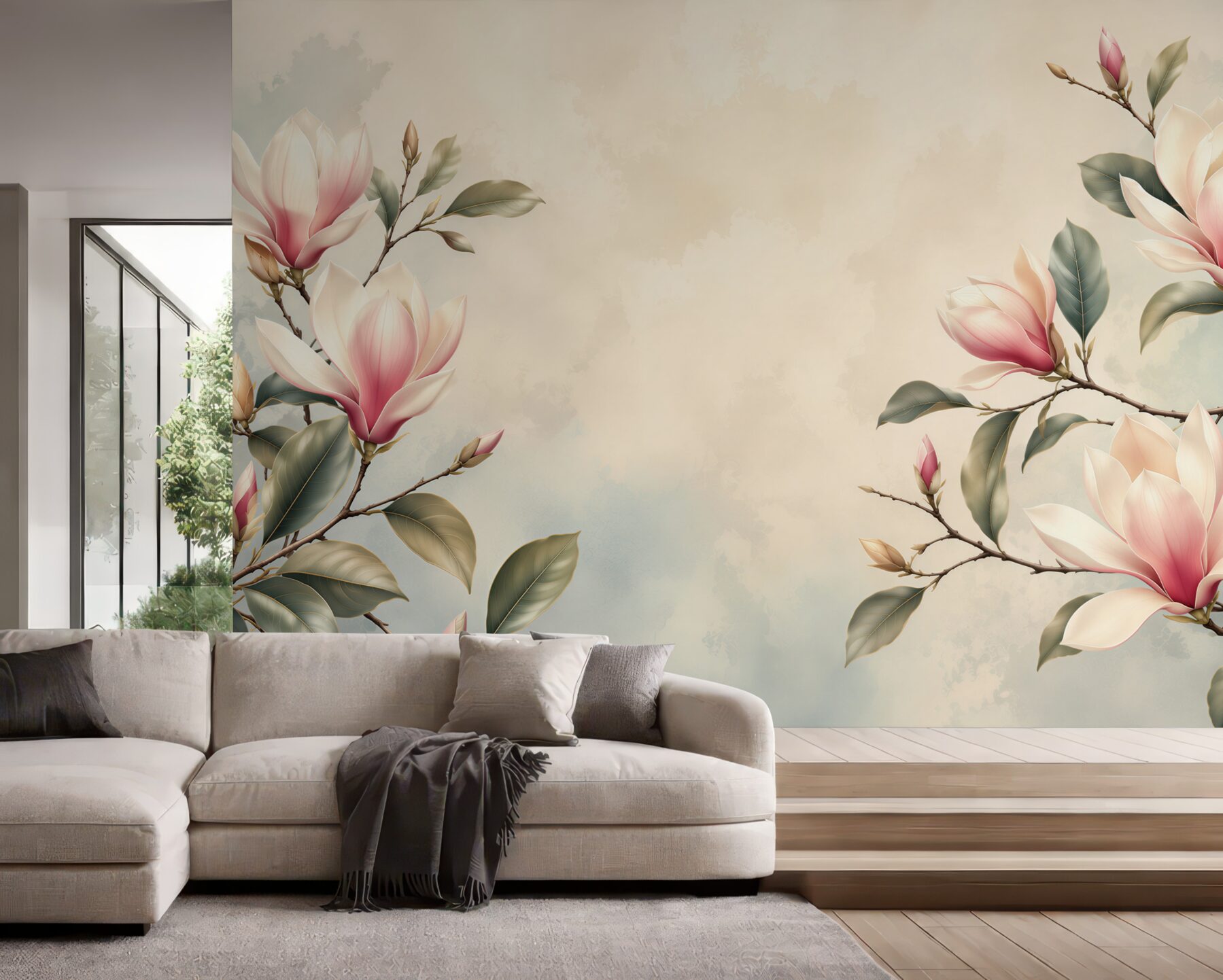 Fototapeta magnolie na gałęziach kremowo różowe subtelna elegancja?v23