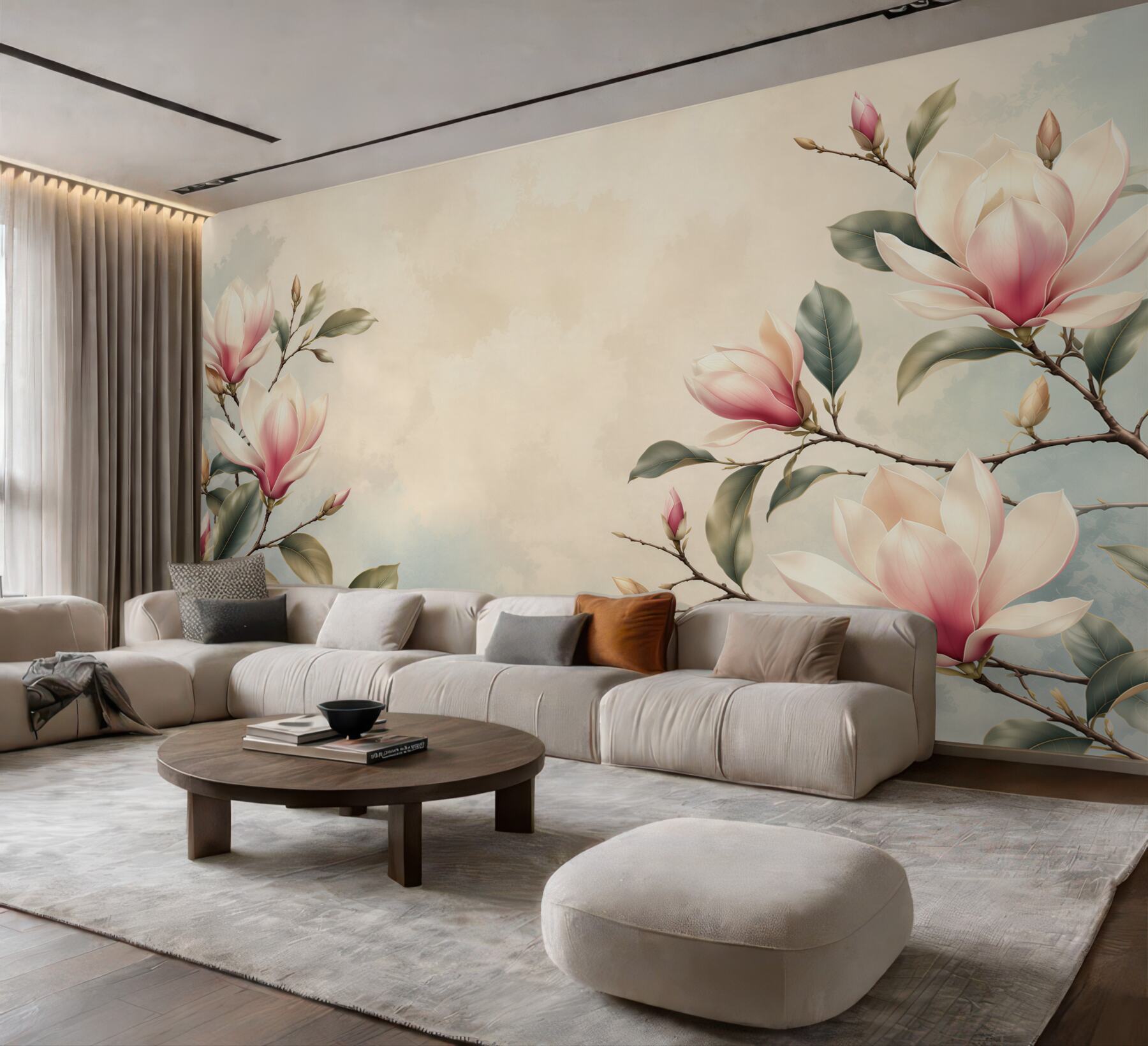 Fototapeta magnolie na gałęziach kremowo różowe subtelna elegancja?v23