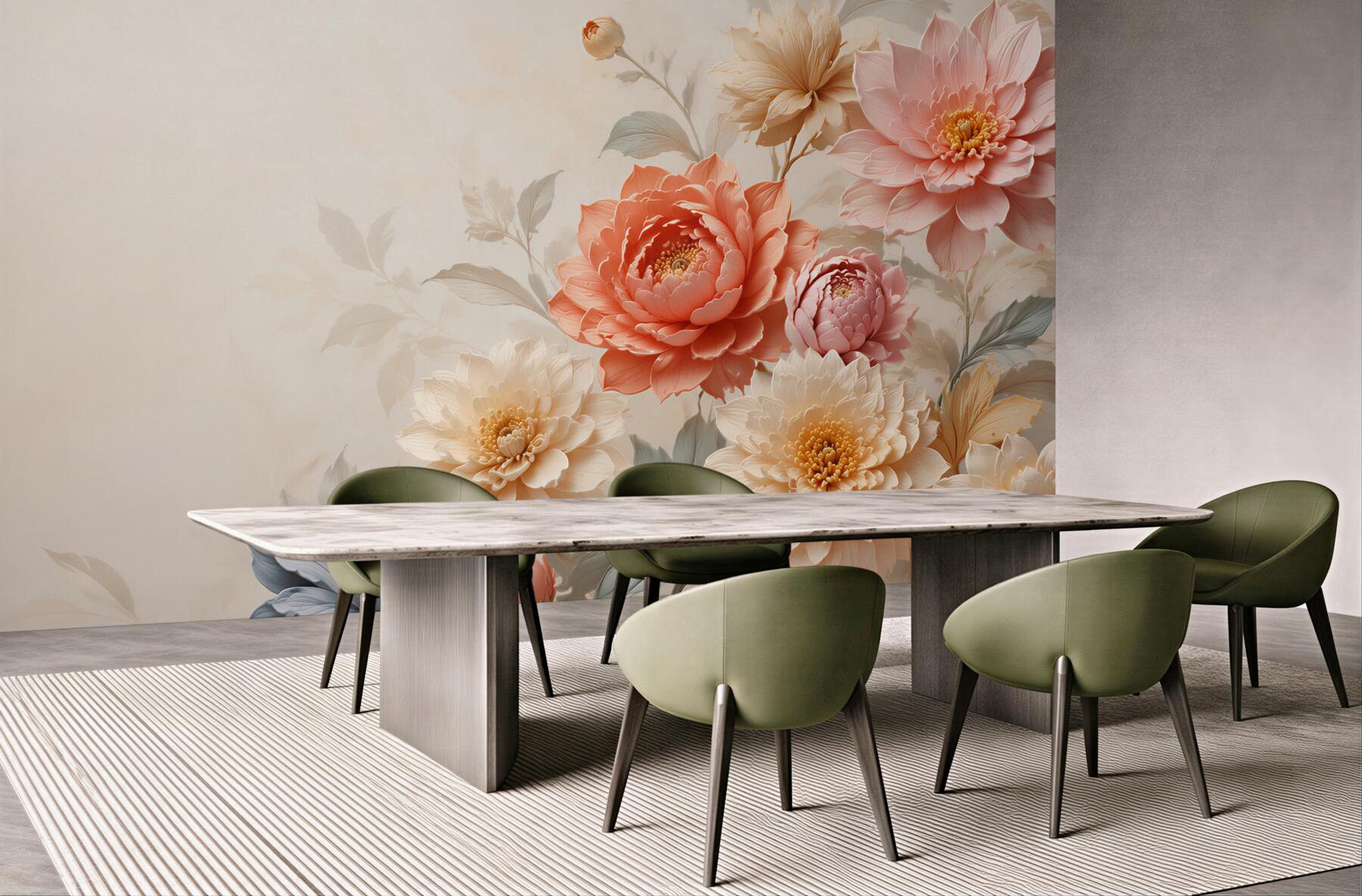 Fototapeta pastelowe dalie i piwonie w kremowym tle elegancka?v23