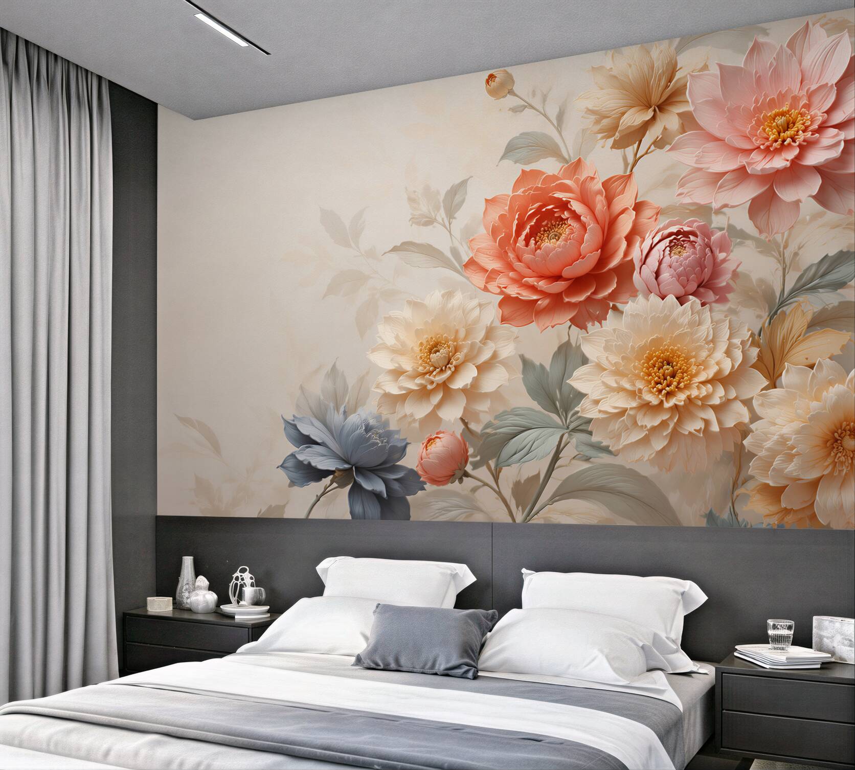 Fototapeta pastelowe dalie i piwonie w kremowym tle elegancka?v23