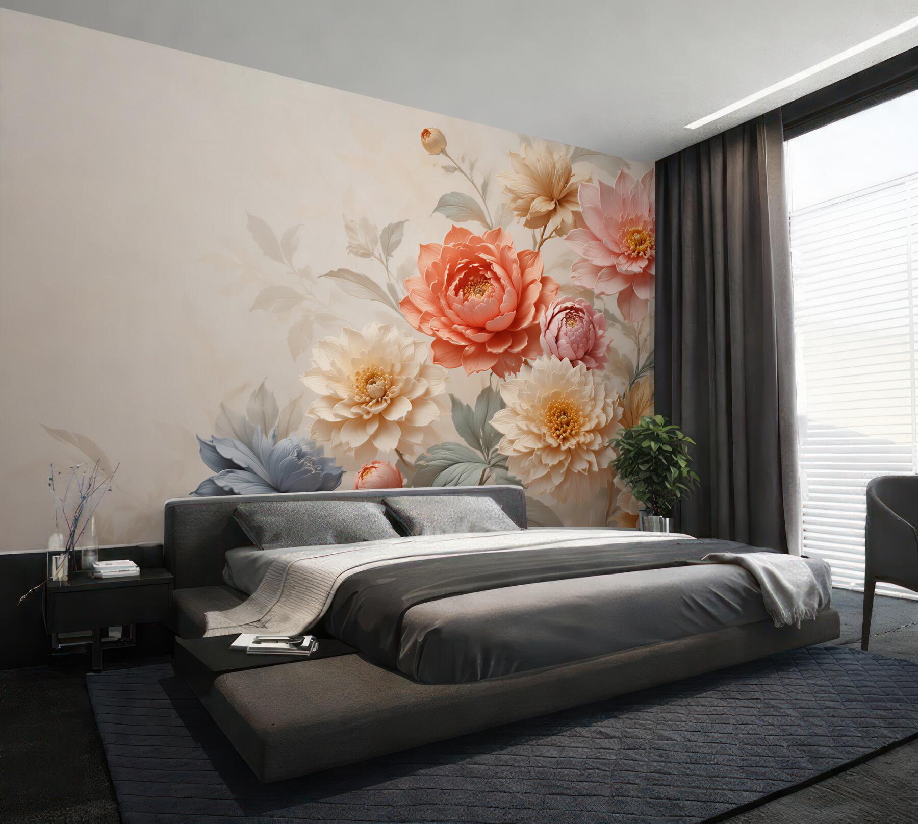 Fototapeta pastelowe dalie i piwonie w kremowym tle elegancka?v23