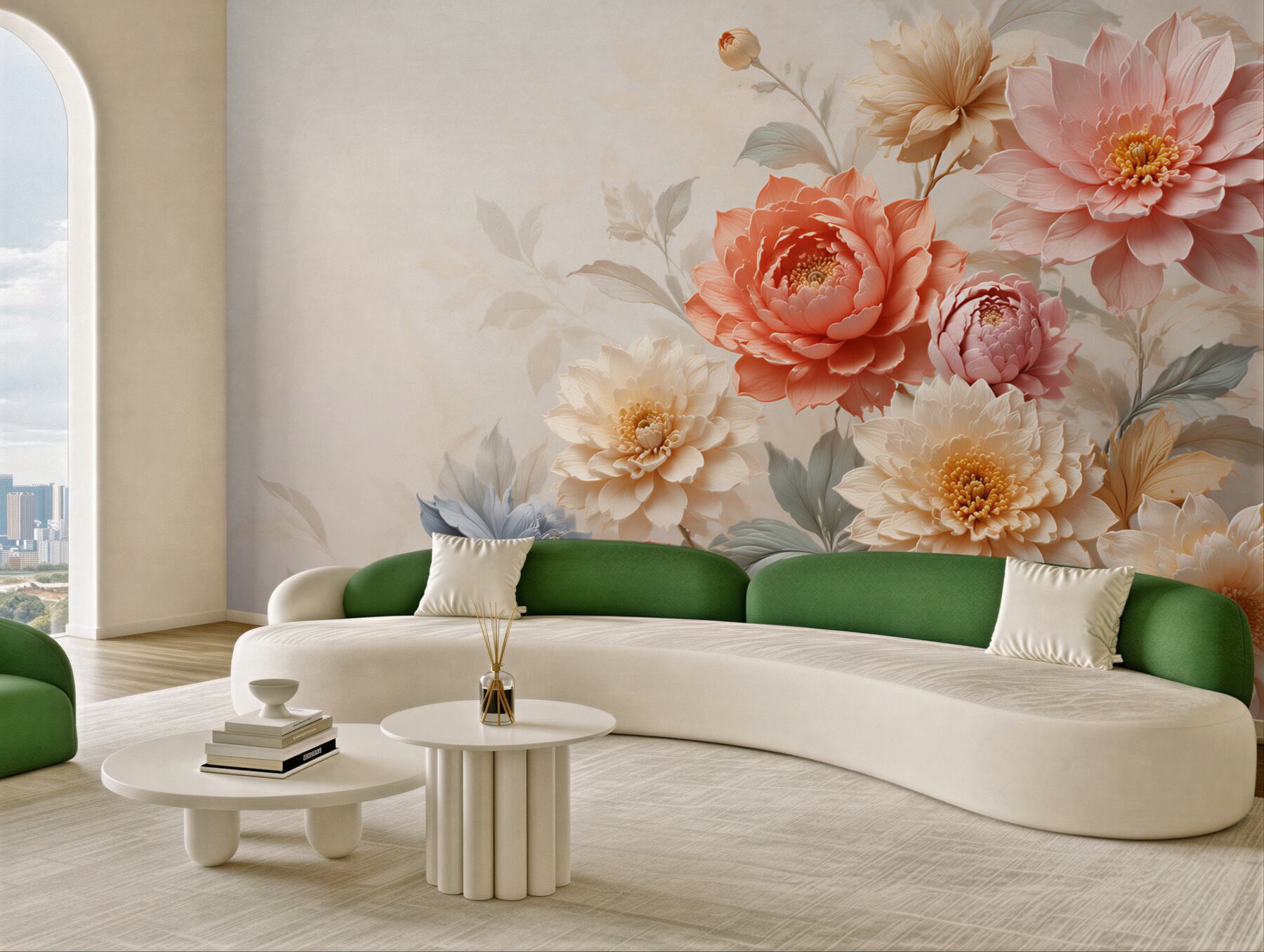 Fototapeta pastelowe dalie i piwonie w kremowym tle elegancka?v23
