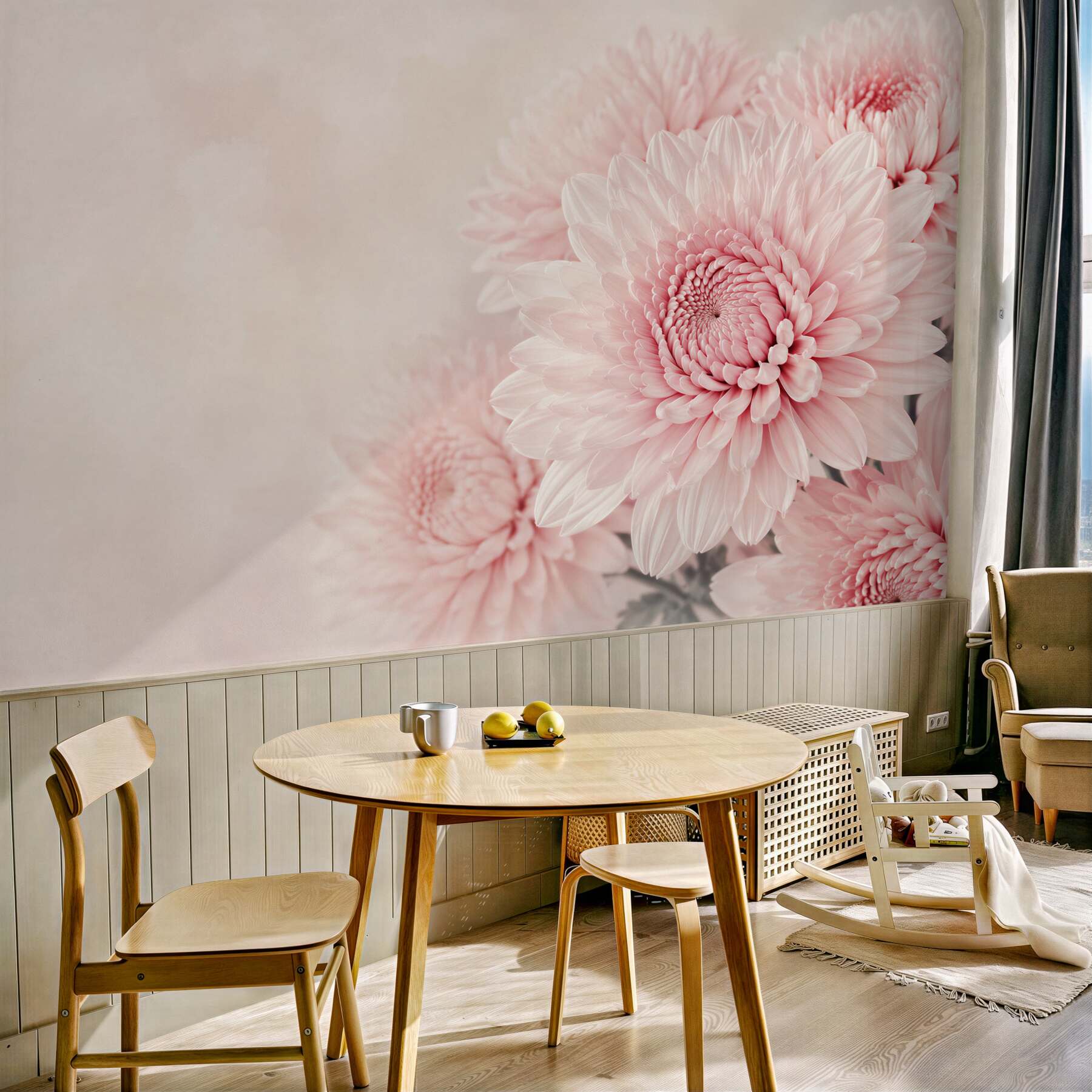 Fototapeta różowe chryzantemy pastelowe na delikatnym tle?v23