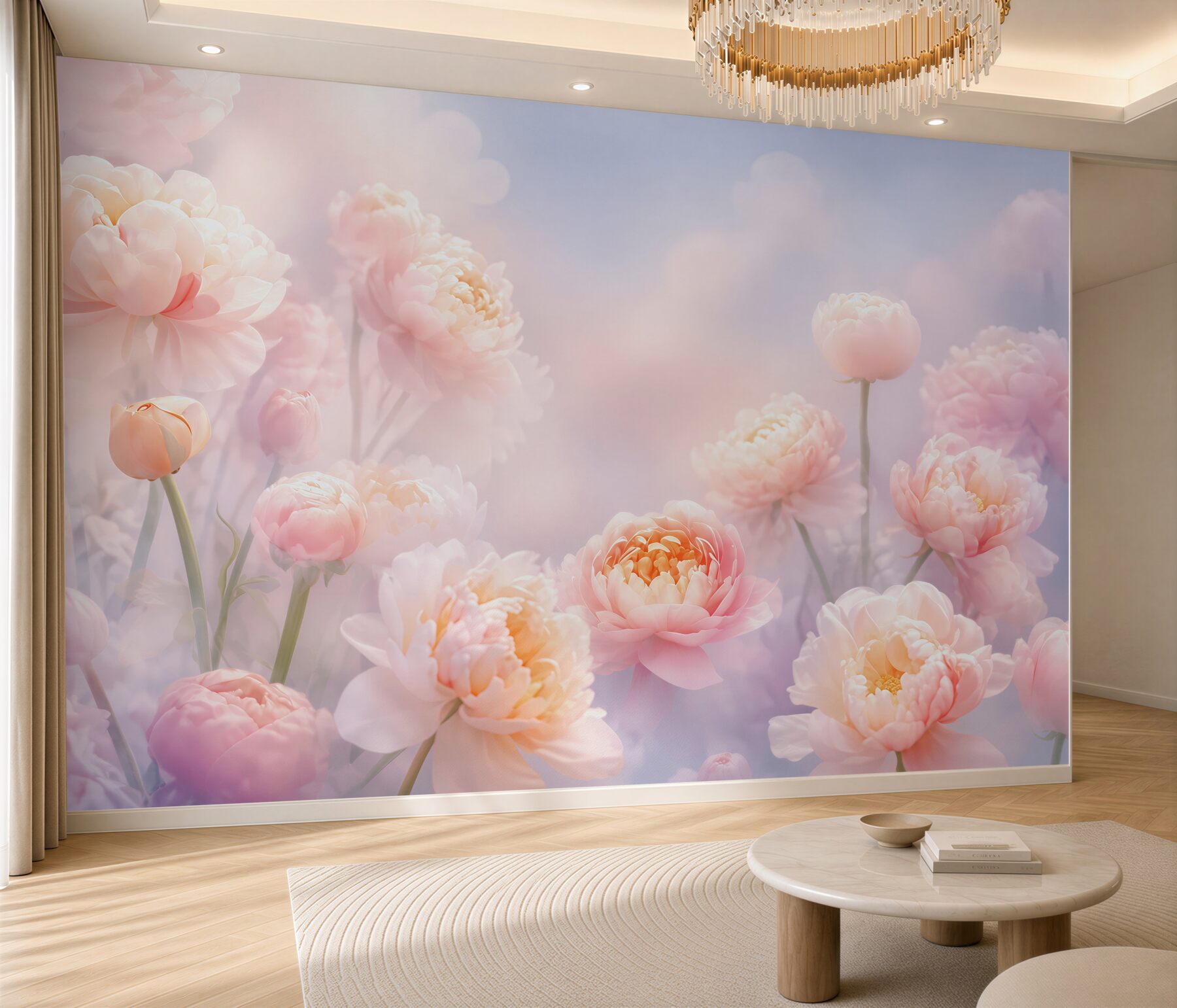 Fototapeta piwonie pastelowy róż w romantycznej mgiełce?v23