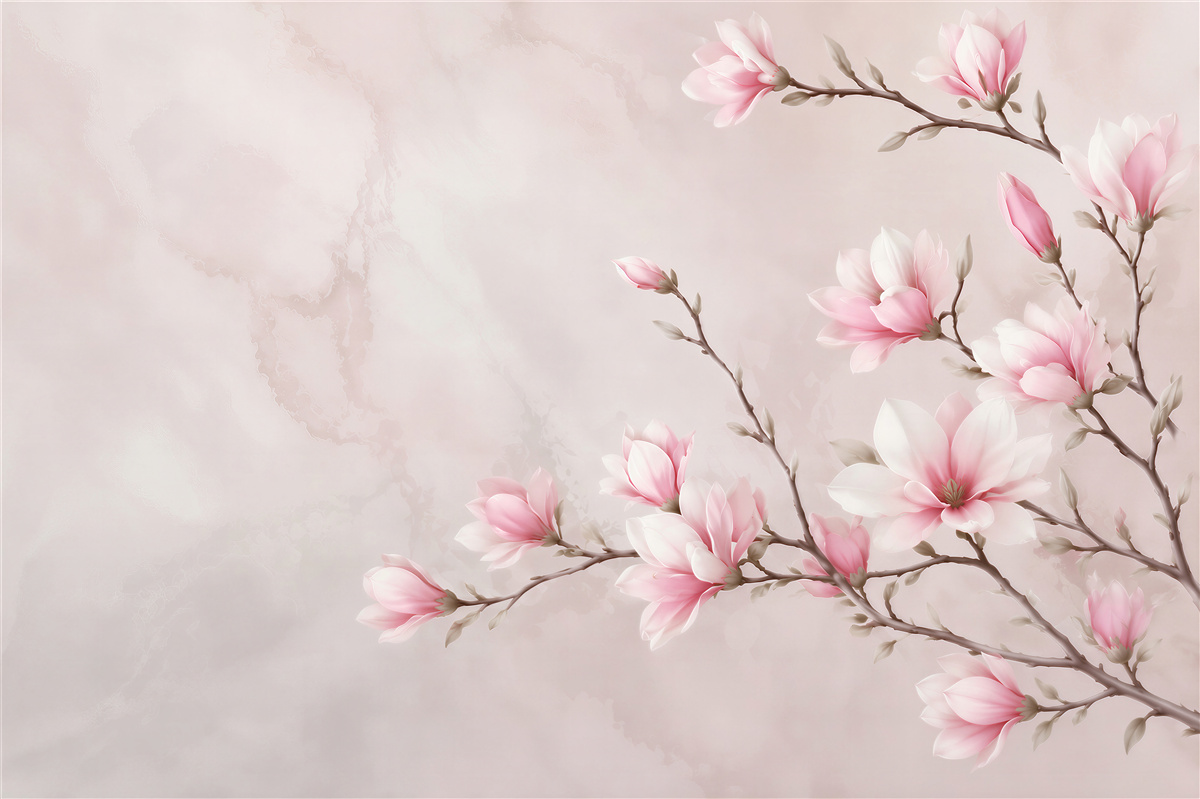 Fototapeta magnolie różowe na gałęziach na jasnym tle