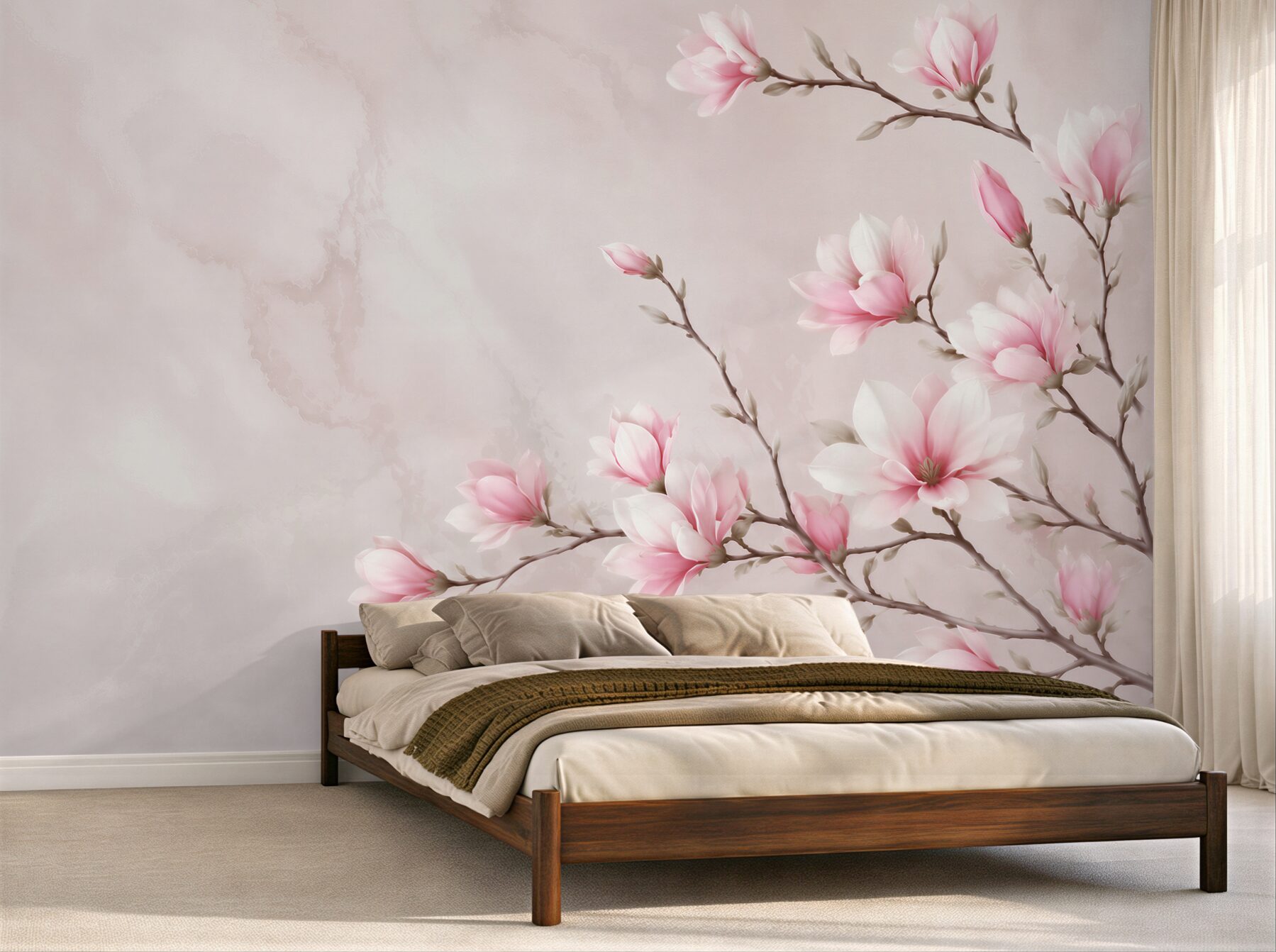 Fototapeta magnolie różowe na gałęziach na jasnym tle?v23