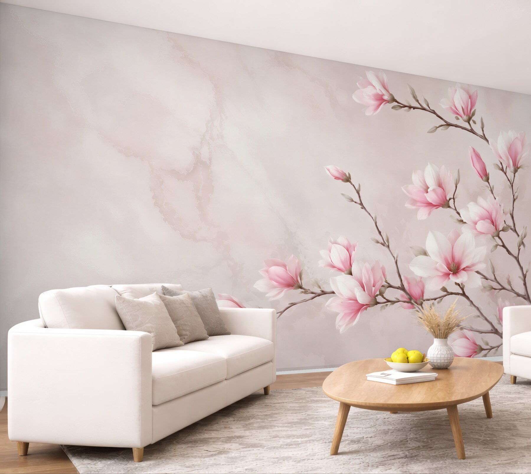 Fototapeta magnolie różowe na gałęziach na jasnym tle?v23