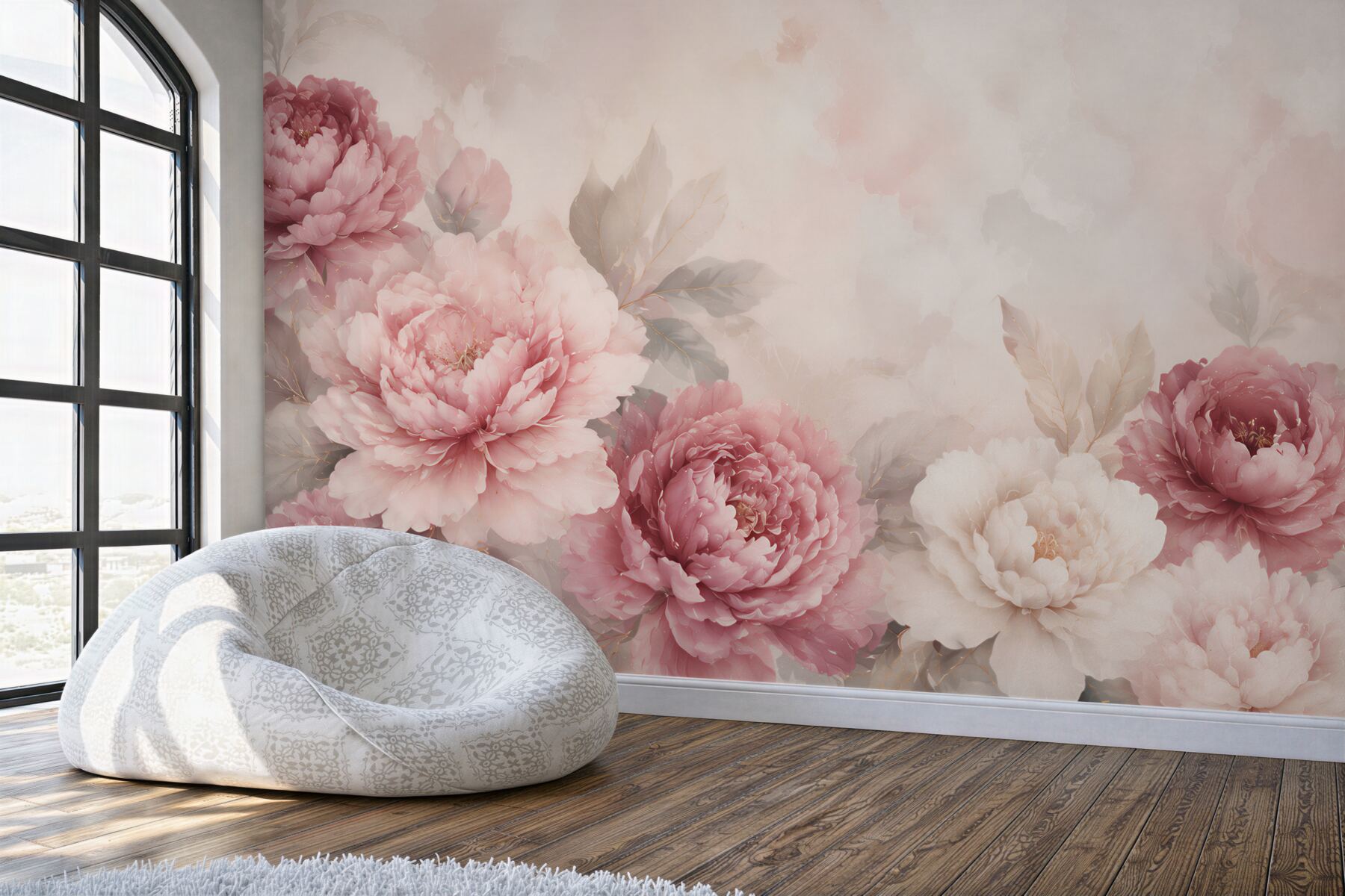Fototapeta piwonie pudrowy róż i ecru na jasnym tle?v23