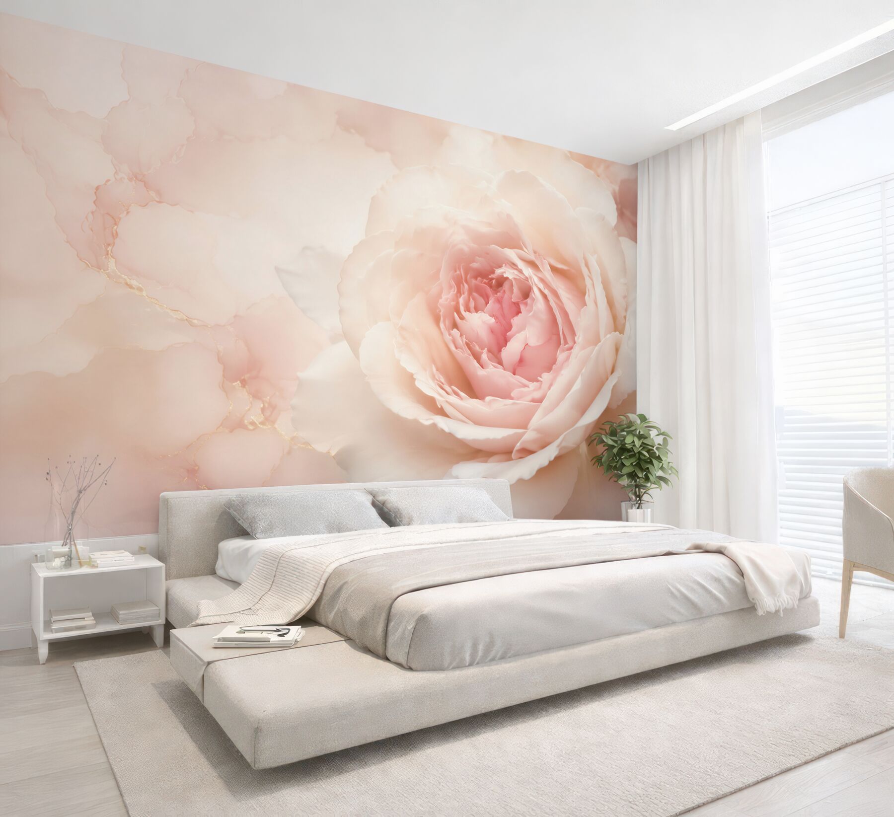 Fototapeta kremowa róża pastelowa z delikatnym marmurowym tłem?v23