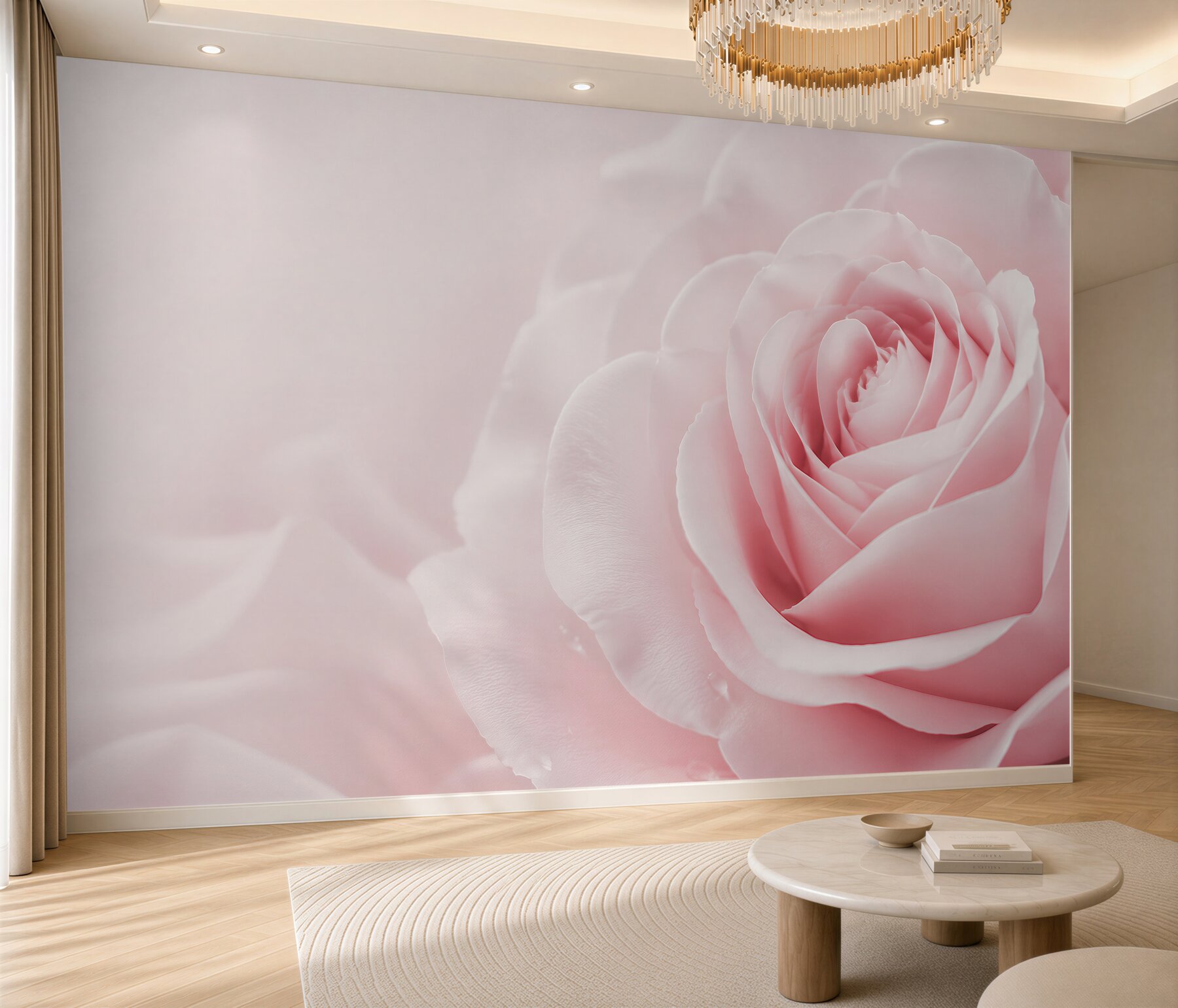 Fototapeta pudrowa róża makro delikatna do romantycznej sypialni?v23