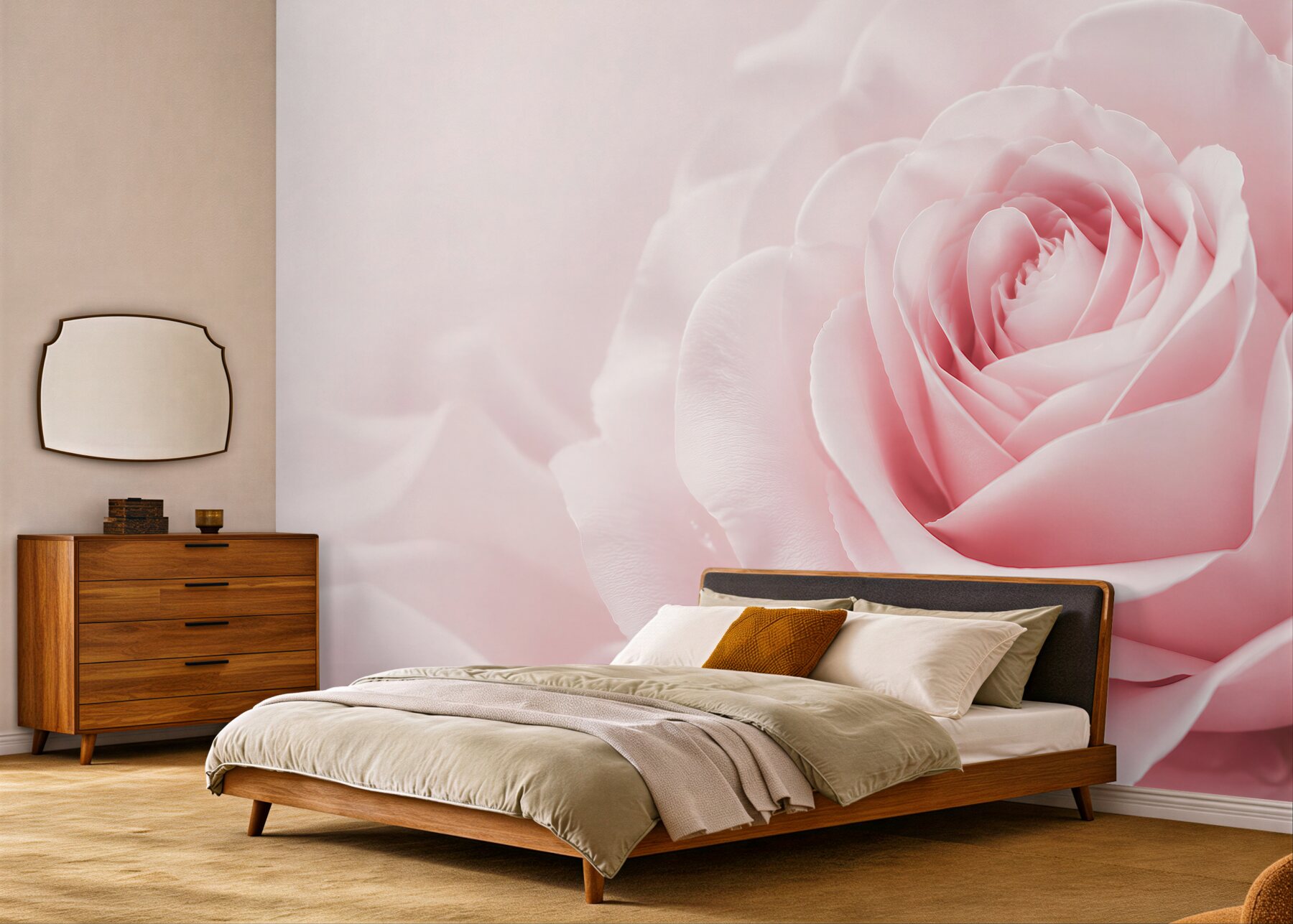 Fototapeta pudrowa róża makro delikatna do romantycznej sypialni?v23