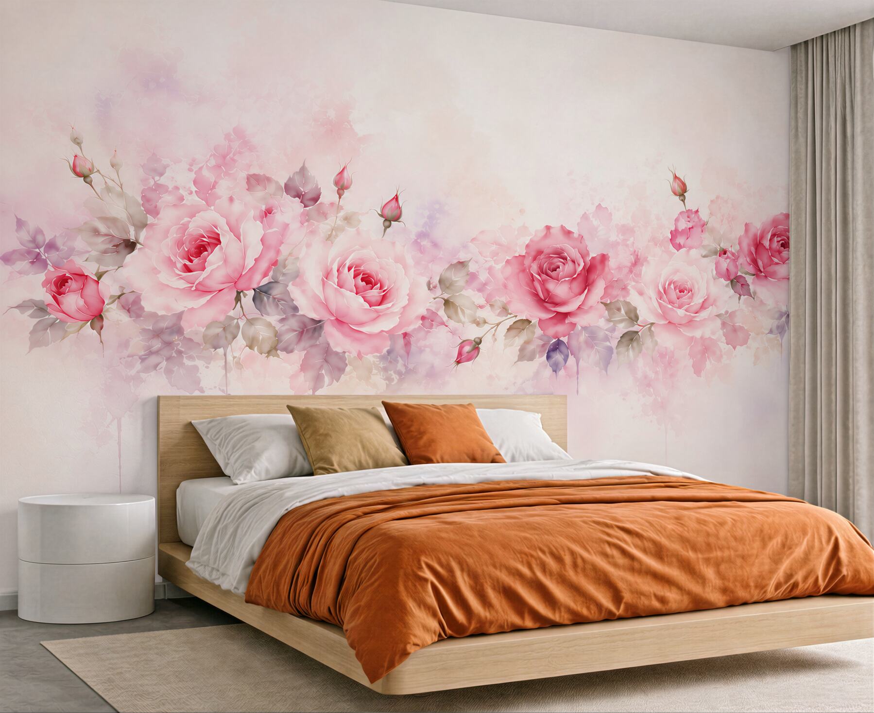 Fototapeta różowe róże akwarelowe z liśćmi na pastelowym tle?v23