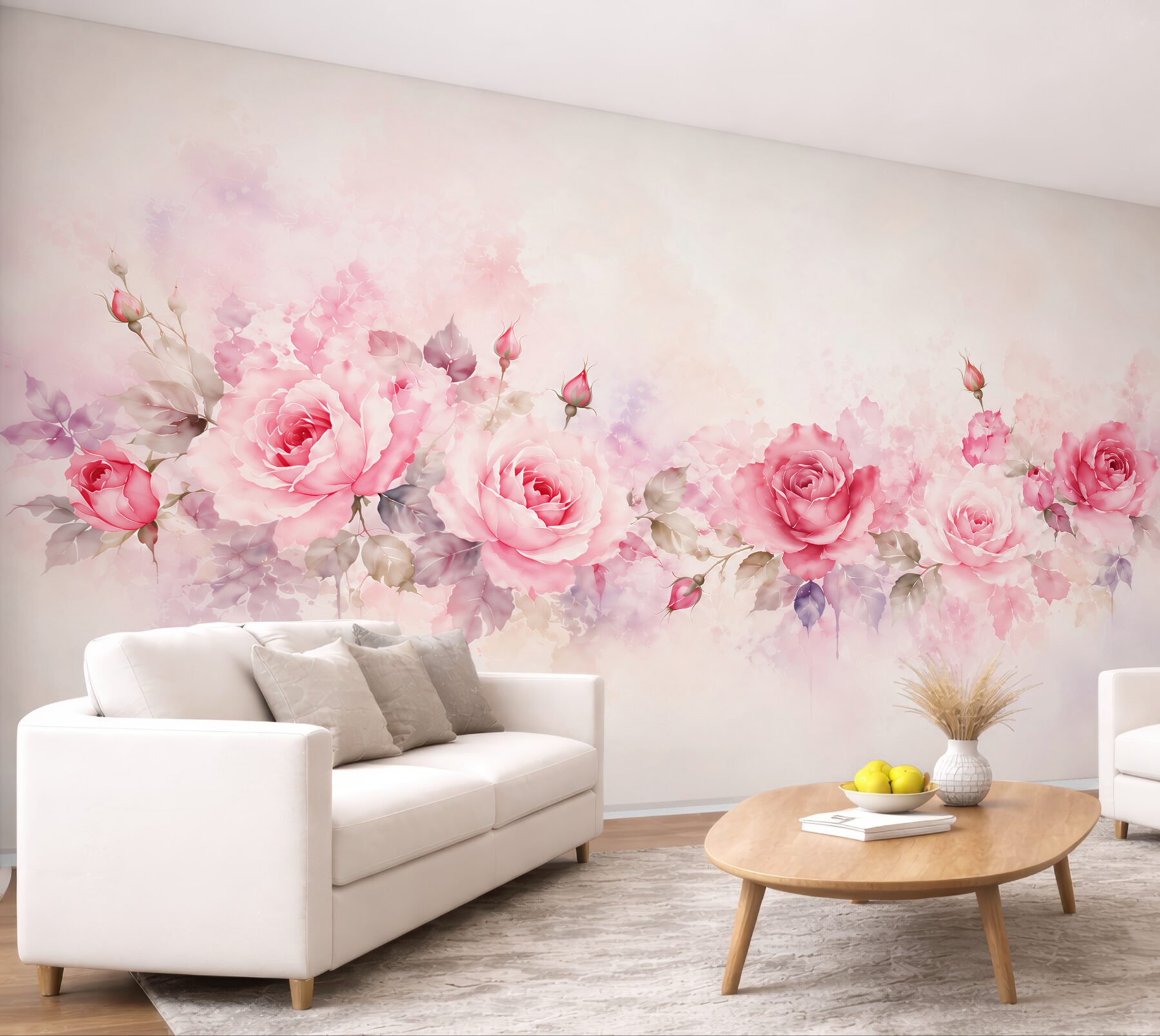 Fototapeta różowe róże akwarelowe z liśćmi na pastelowym tle?v23