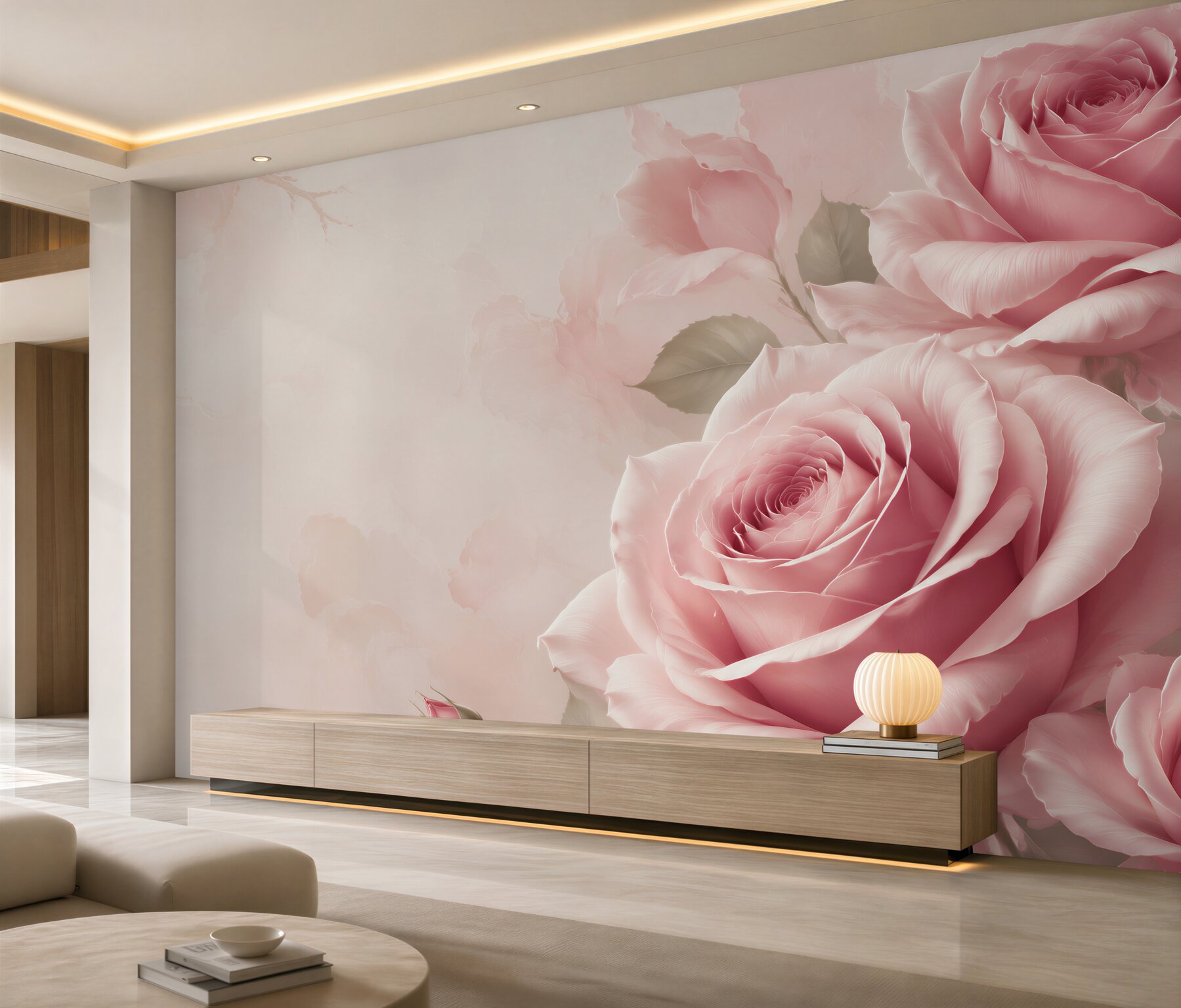 Fototapeta duże różowe róże eleganckie na jasnym tle?v23