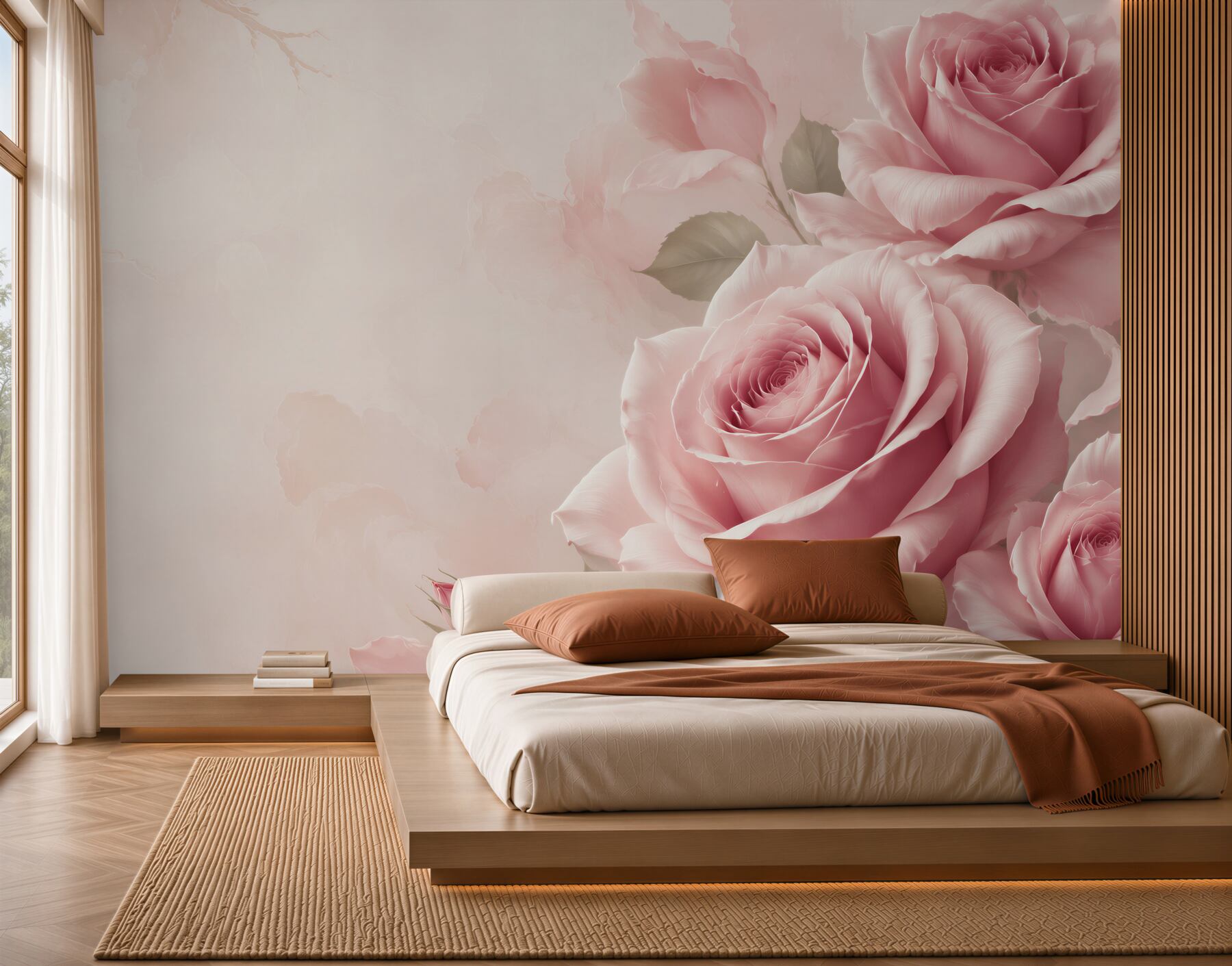 Fototapeta duże różowe róże eleganckie na jasnym tle