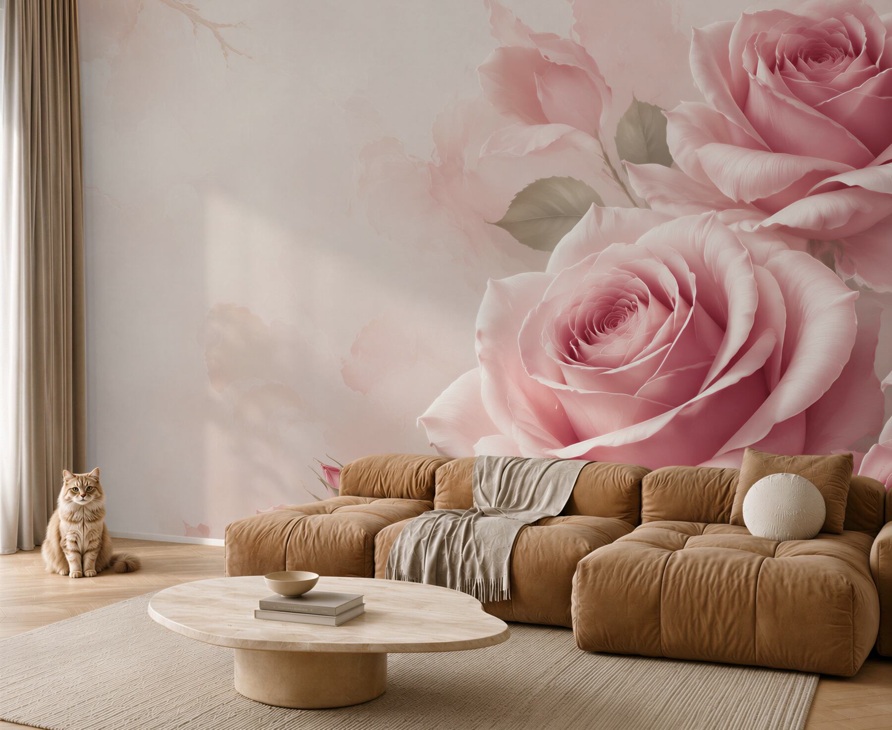 Fototapeta duże różowe róże eleganckie na jasnym tle?v23