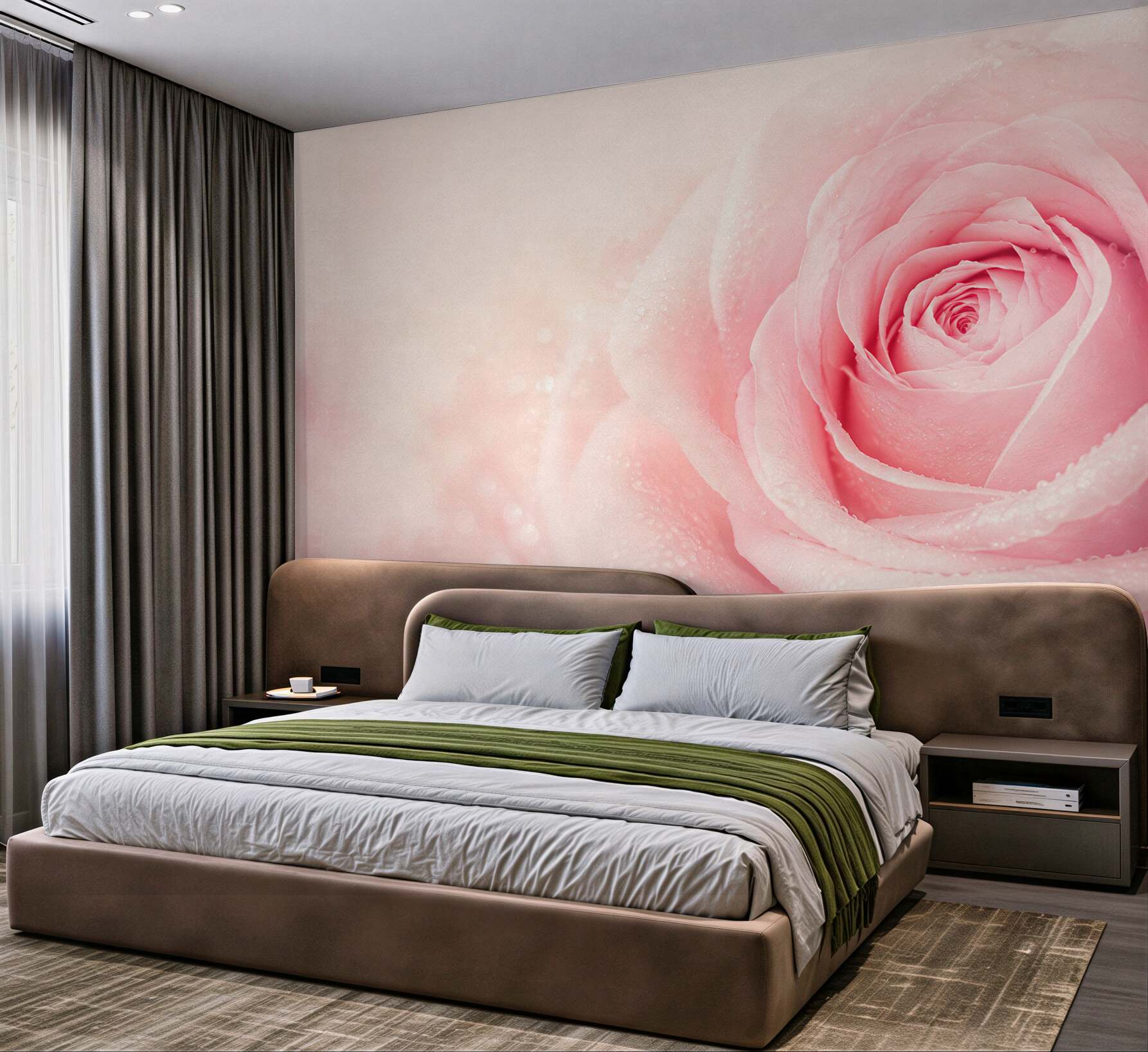 Fototapeta różowa róża z kroplami rosy na delikatnym tle?v23