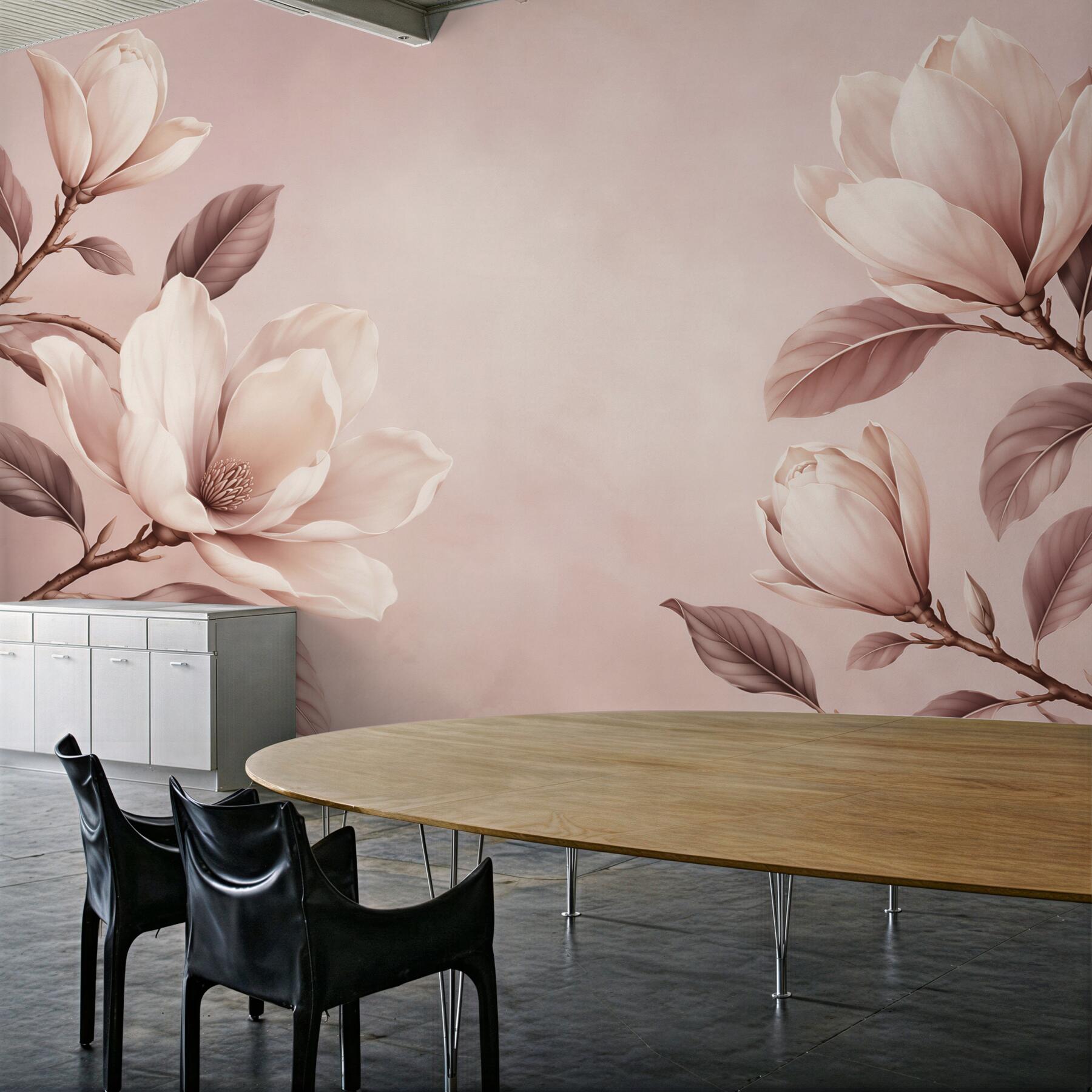 Fototapeta magnolie kremowe na gałęziach w pudrowym różu