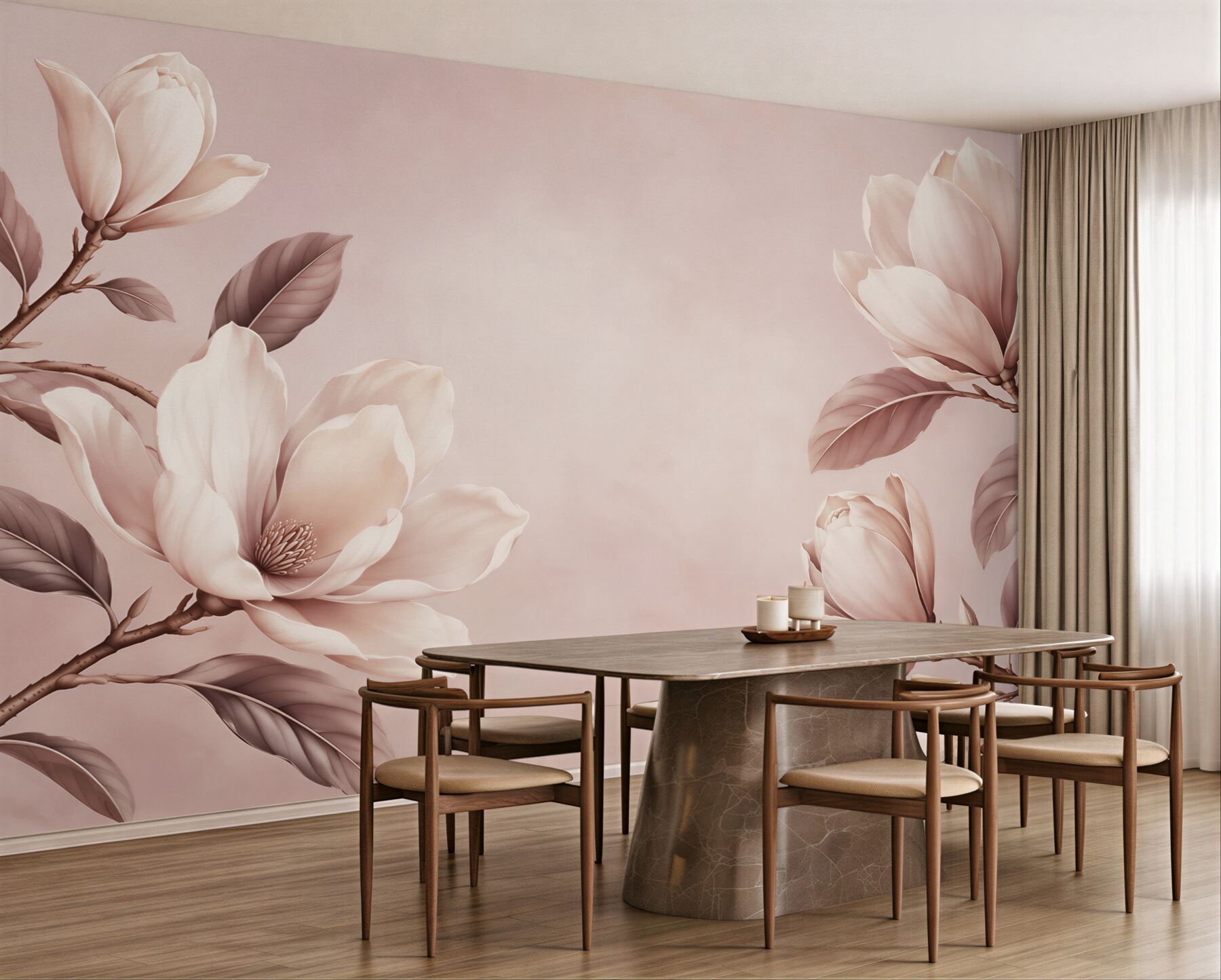 Fototapeta magnolie kremowe na gałęziach w pudrowym różu?v23