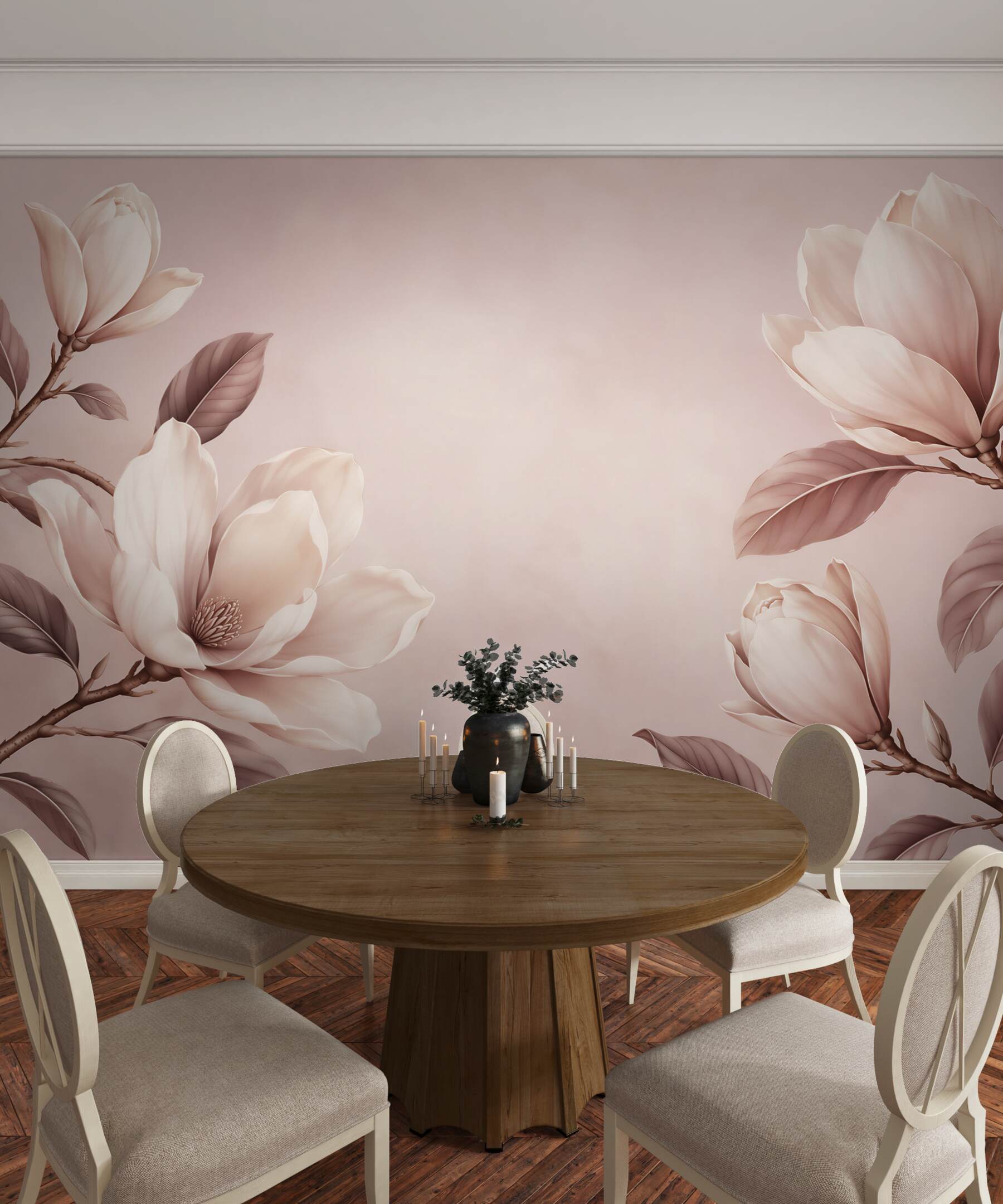 Fototapeta magnolie kremowe na gałęziach w pudrowym różu?v23