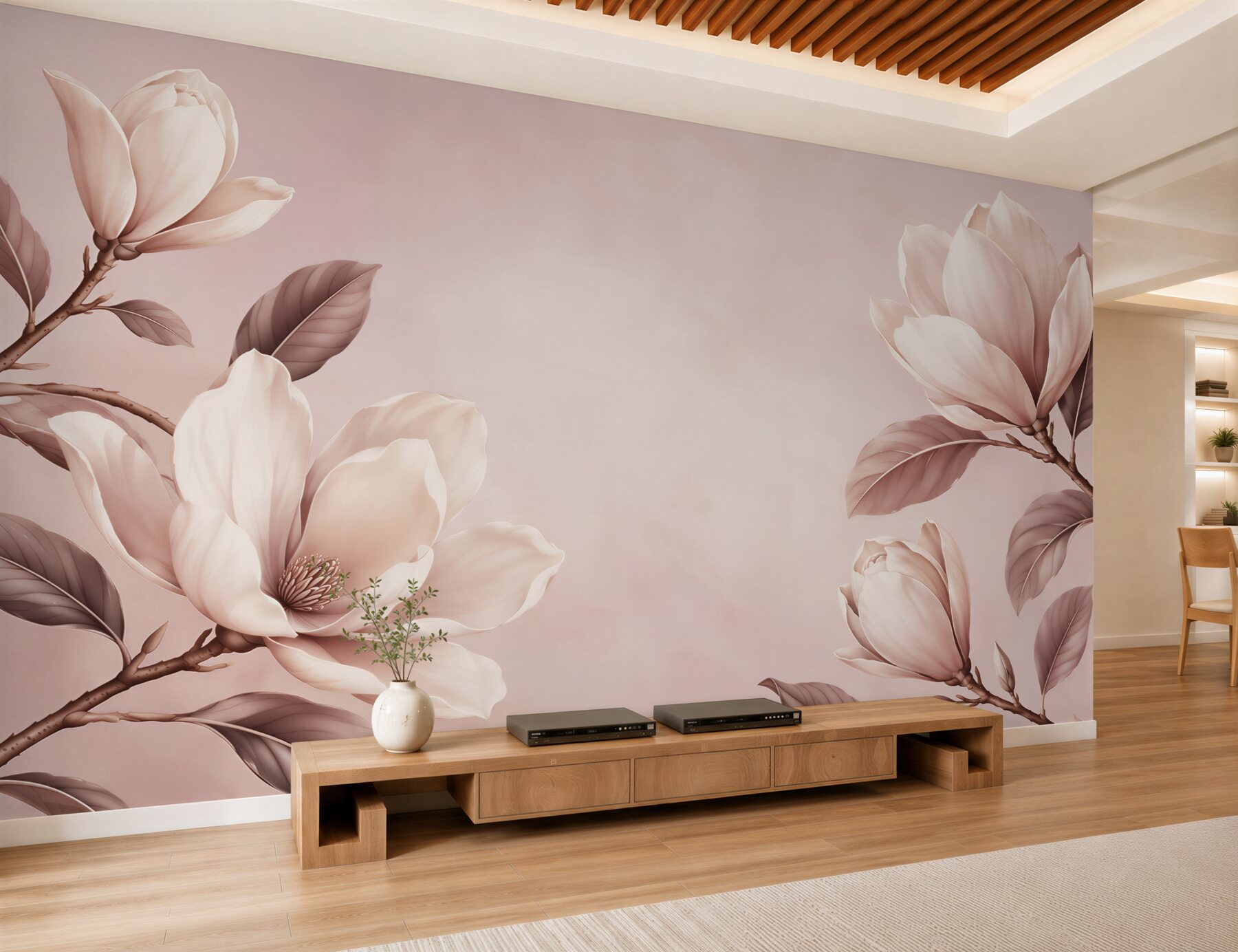 Fototapeta magnolie kremowe na gałęziach w pudrowym różu?v23