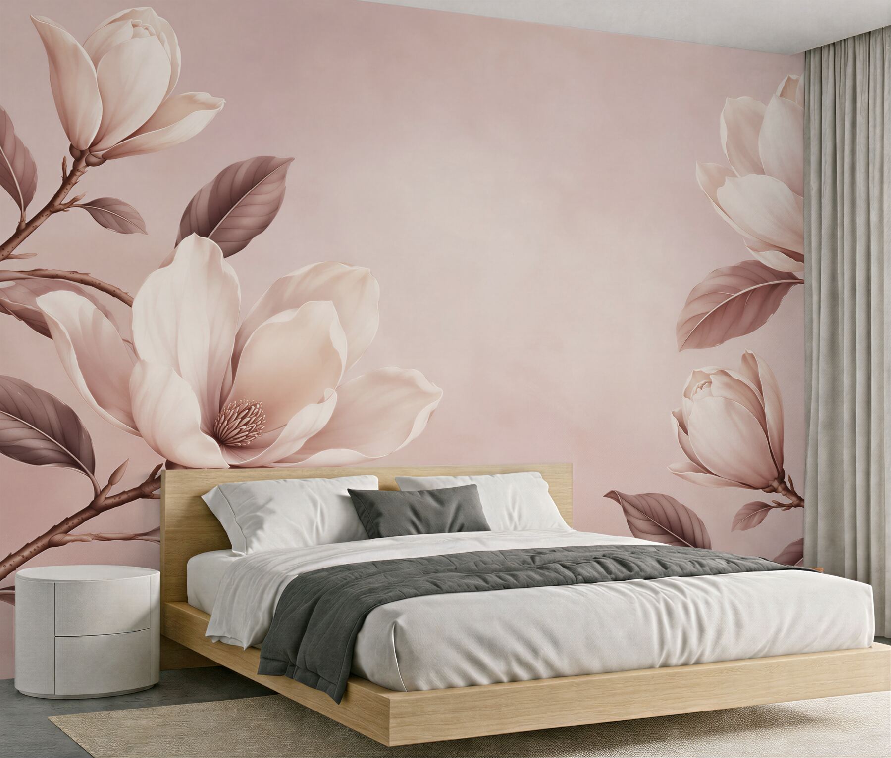 Fototapeta magnolie kremowe na gałęziach w pudrowym różu?v23