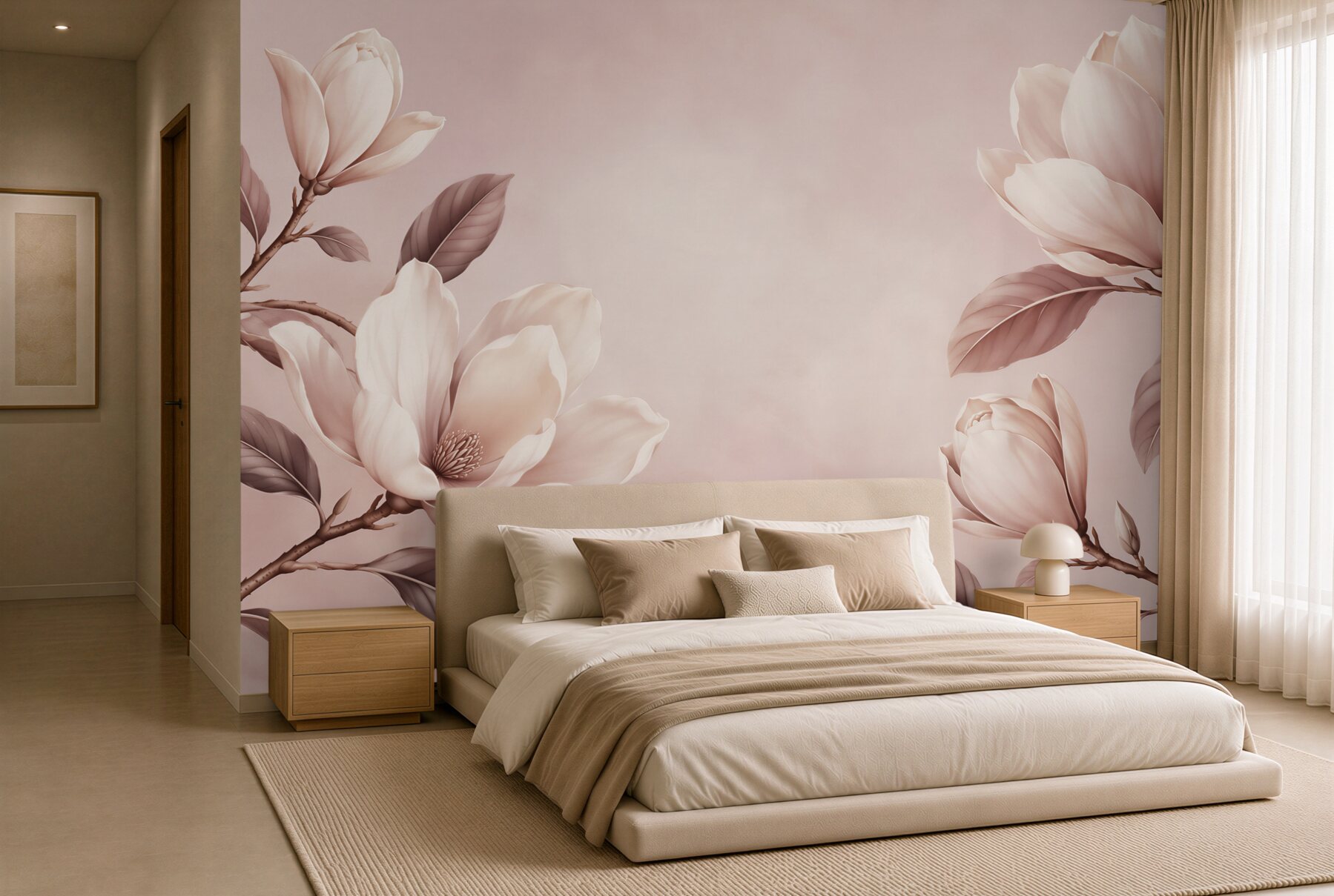 Fototapeta magnolie kremowe na gałęziach w pudrowym różu?v23