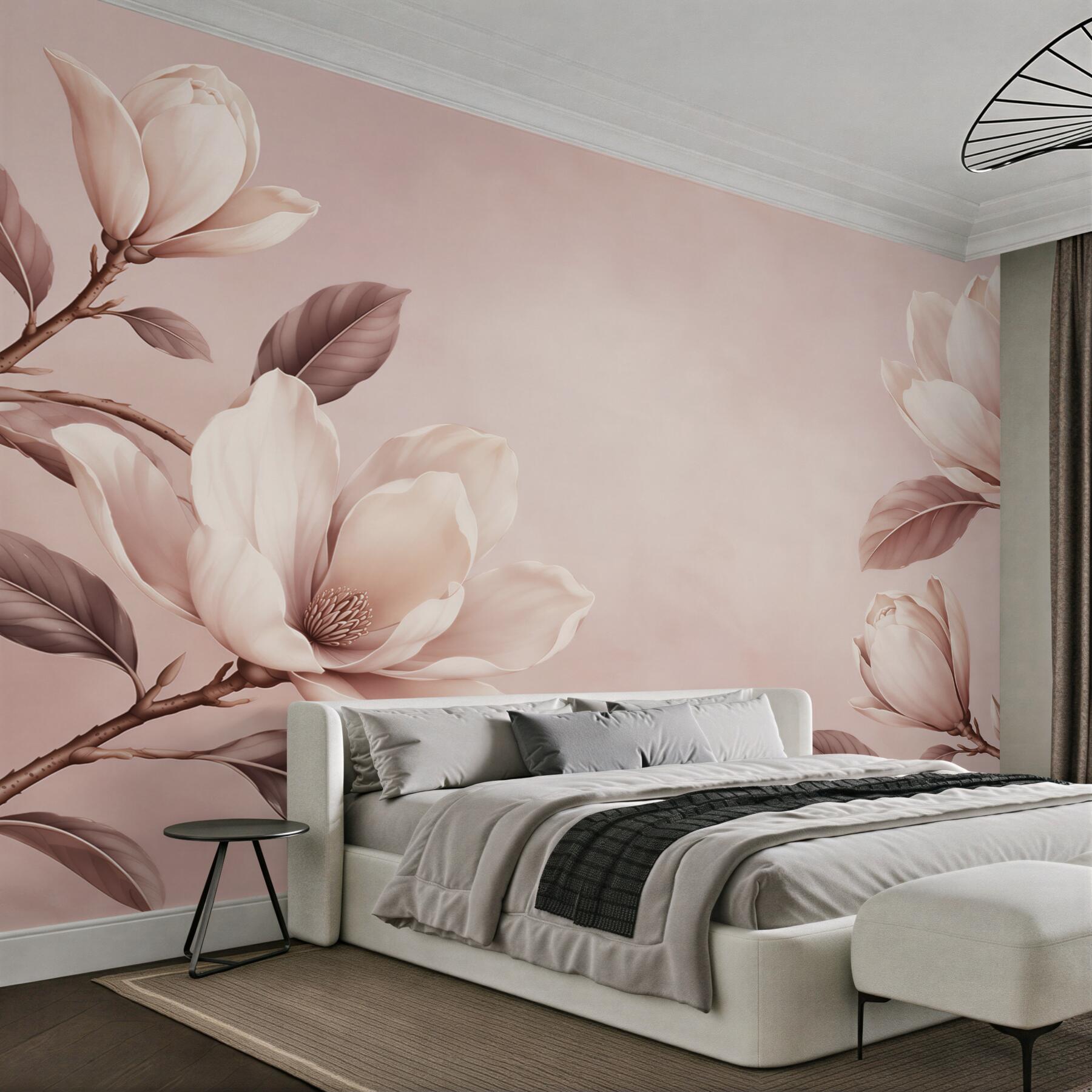 Fototapeta magnolie kremowe na gałęziach w pudrowym różu?v23