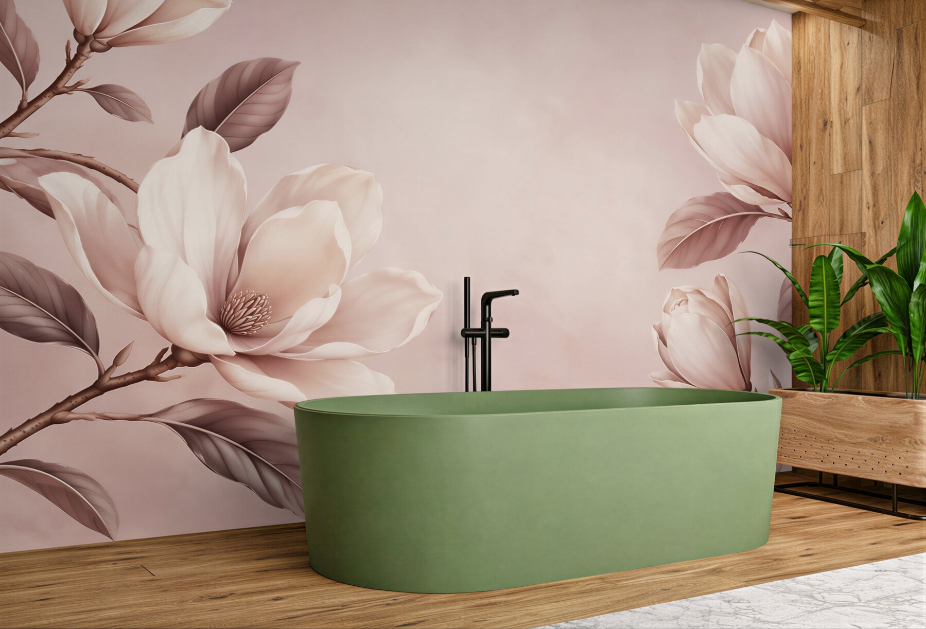 Fototapeta magnolie kremowe na gałęziach w pudrowym różu?v23