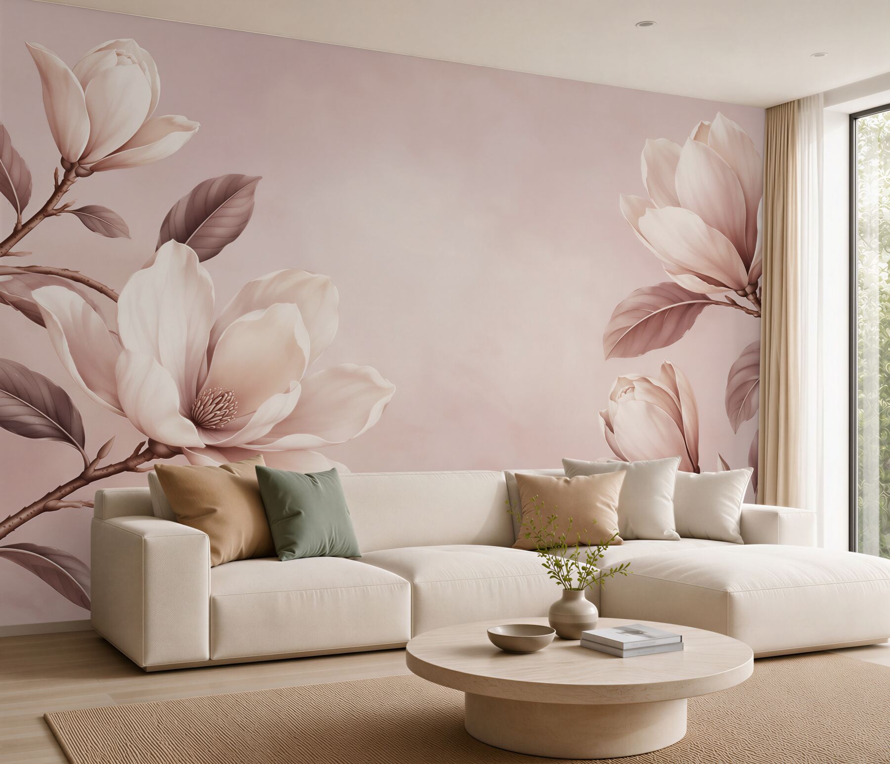 Fototapeta magnolie kremowe na gałęziach w pudrowym różu?v23
