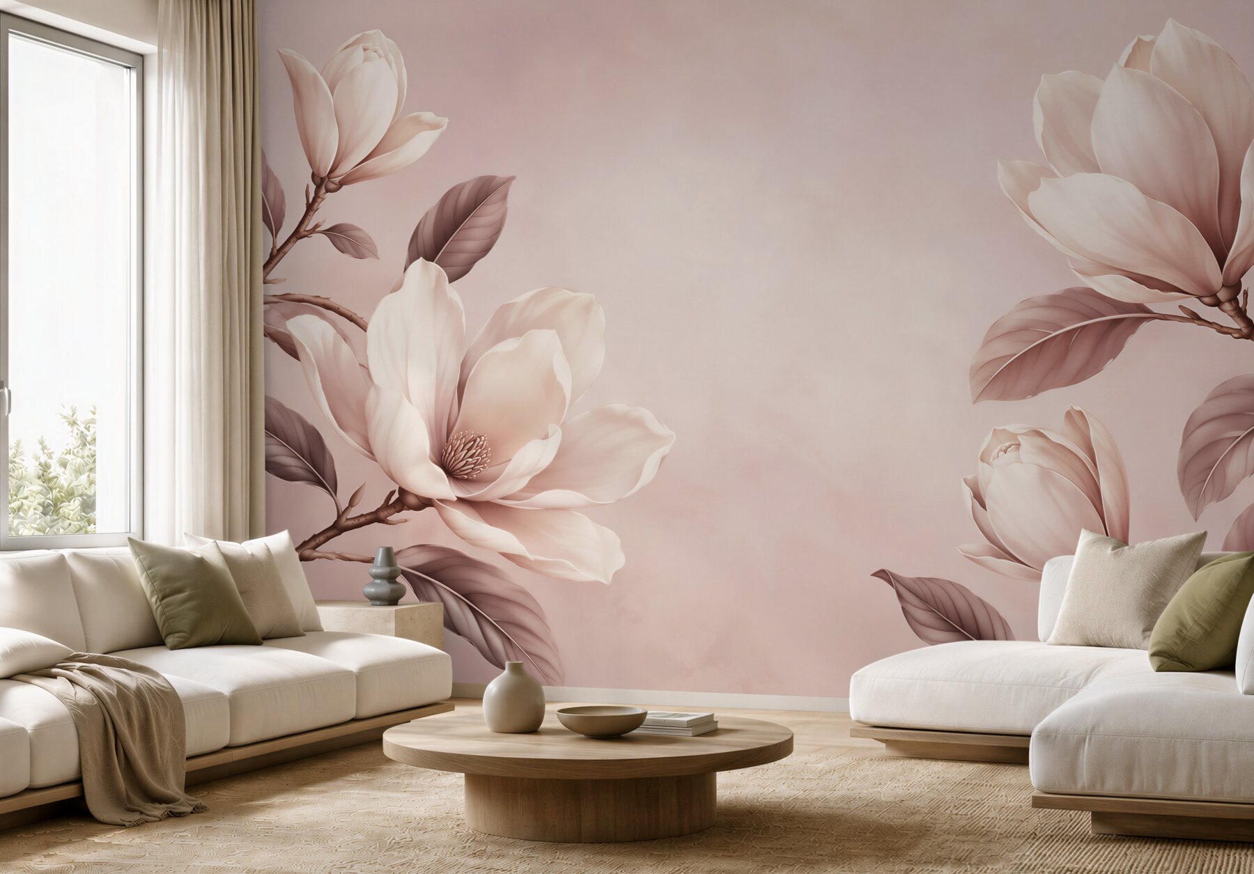 Fototapeta magnolie kremowe na gałęziach w pudrowym różu?v23