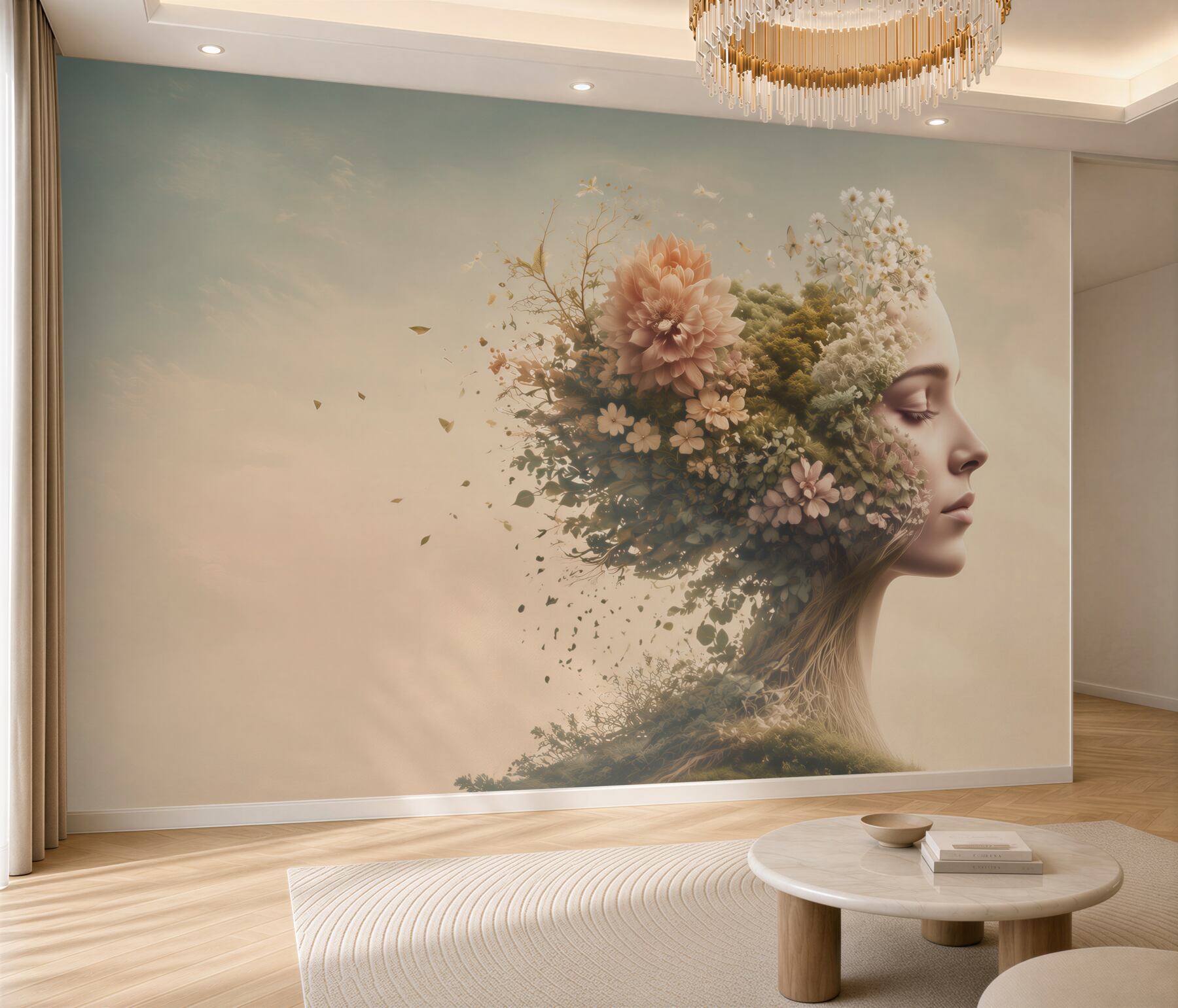 Fototapeta kobieta z kwiatami i roślinami w surrealistycznym stylu?v23