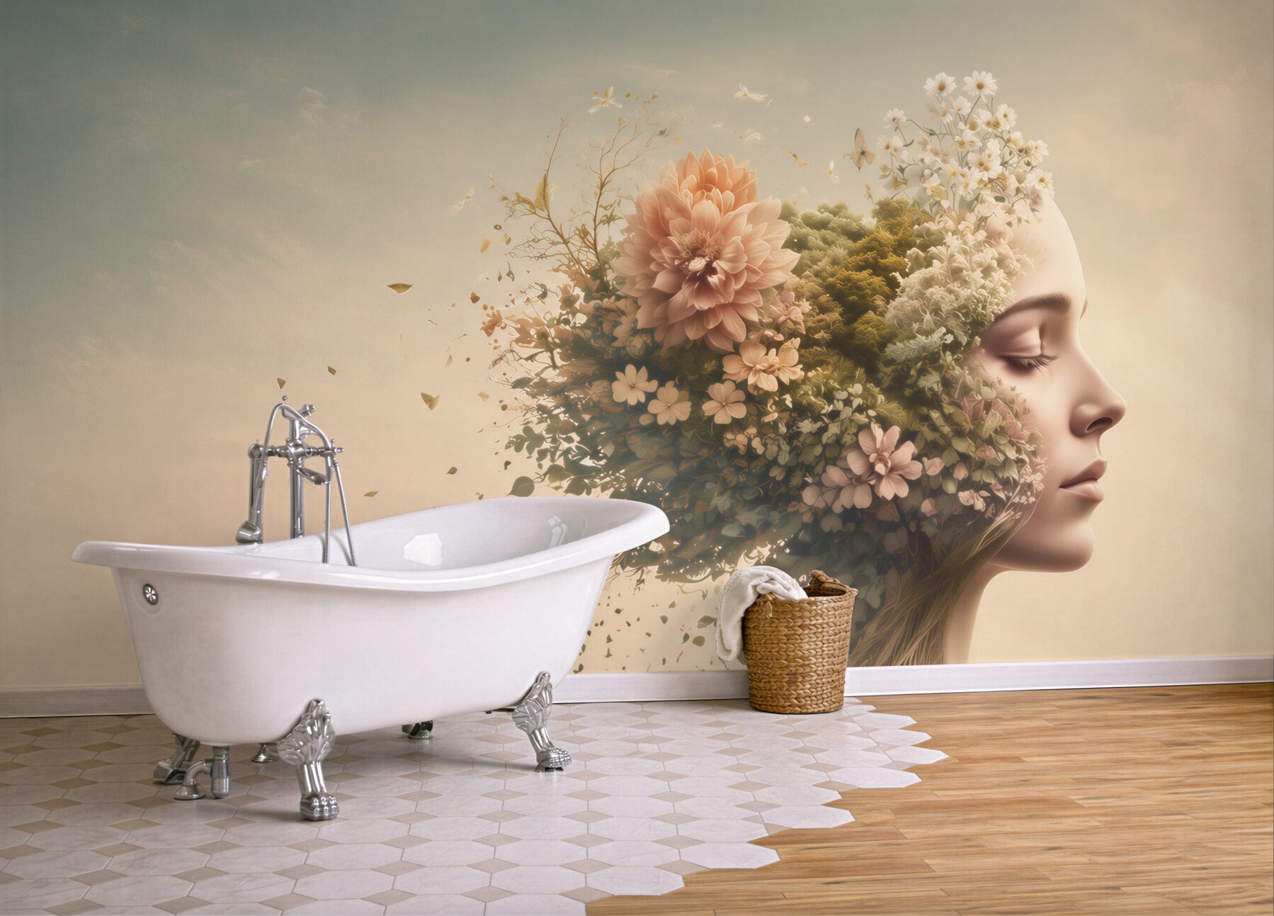 Fototapeta kobieta z kwiatami i roślinami w surrealistycznym stylu?v23