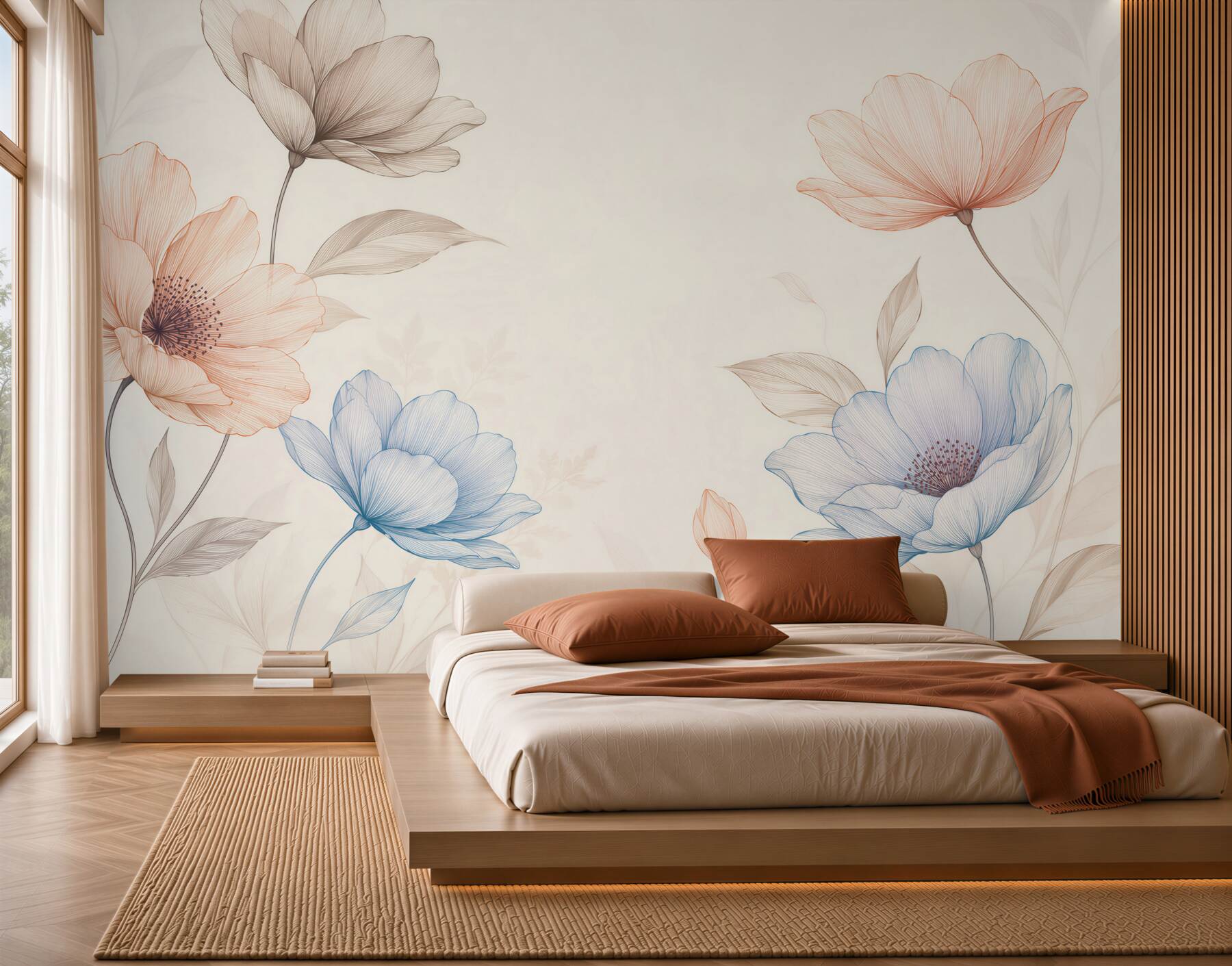 Fototapeta kwiaty line art w pastelowym różu i błękicie?v23