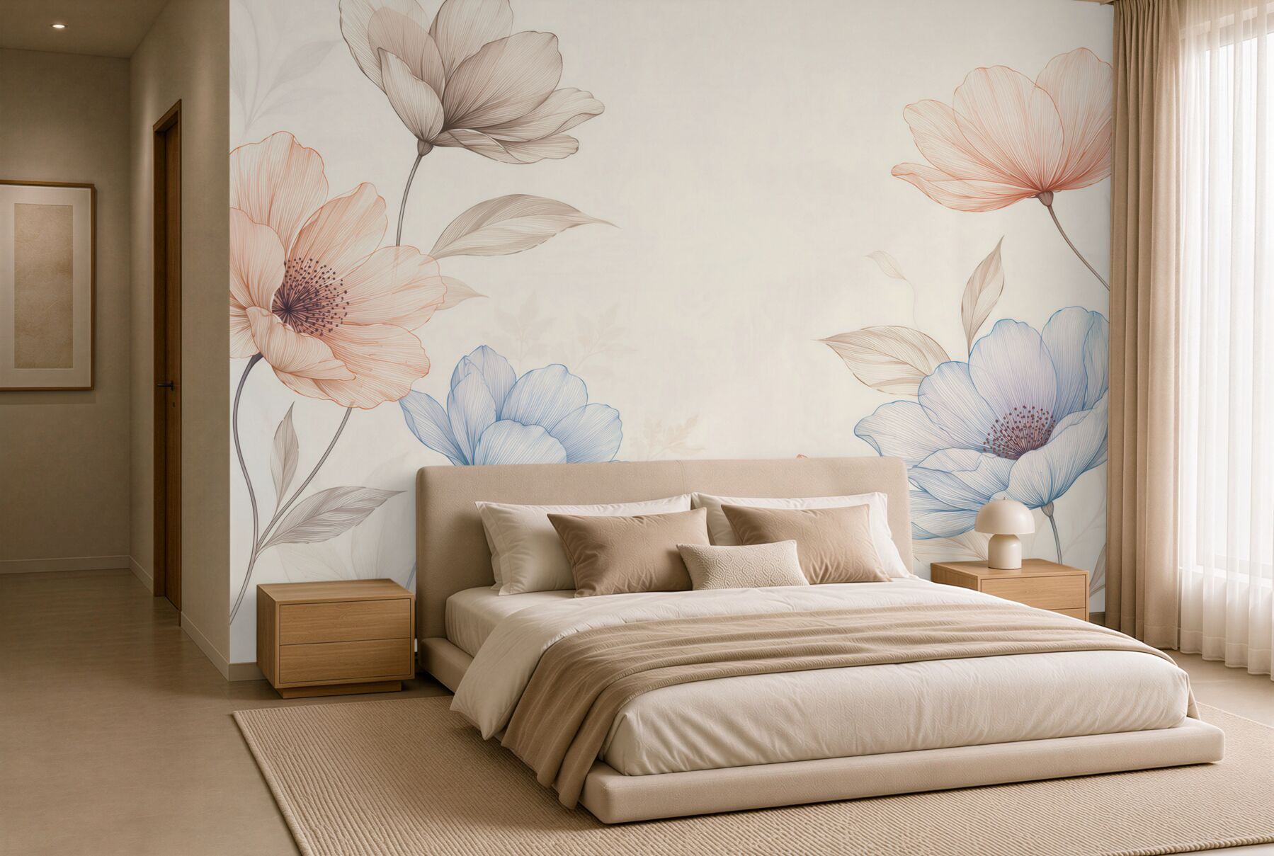 Fototapeta kwiaty line art w pastelowym różu i błękicie?v23