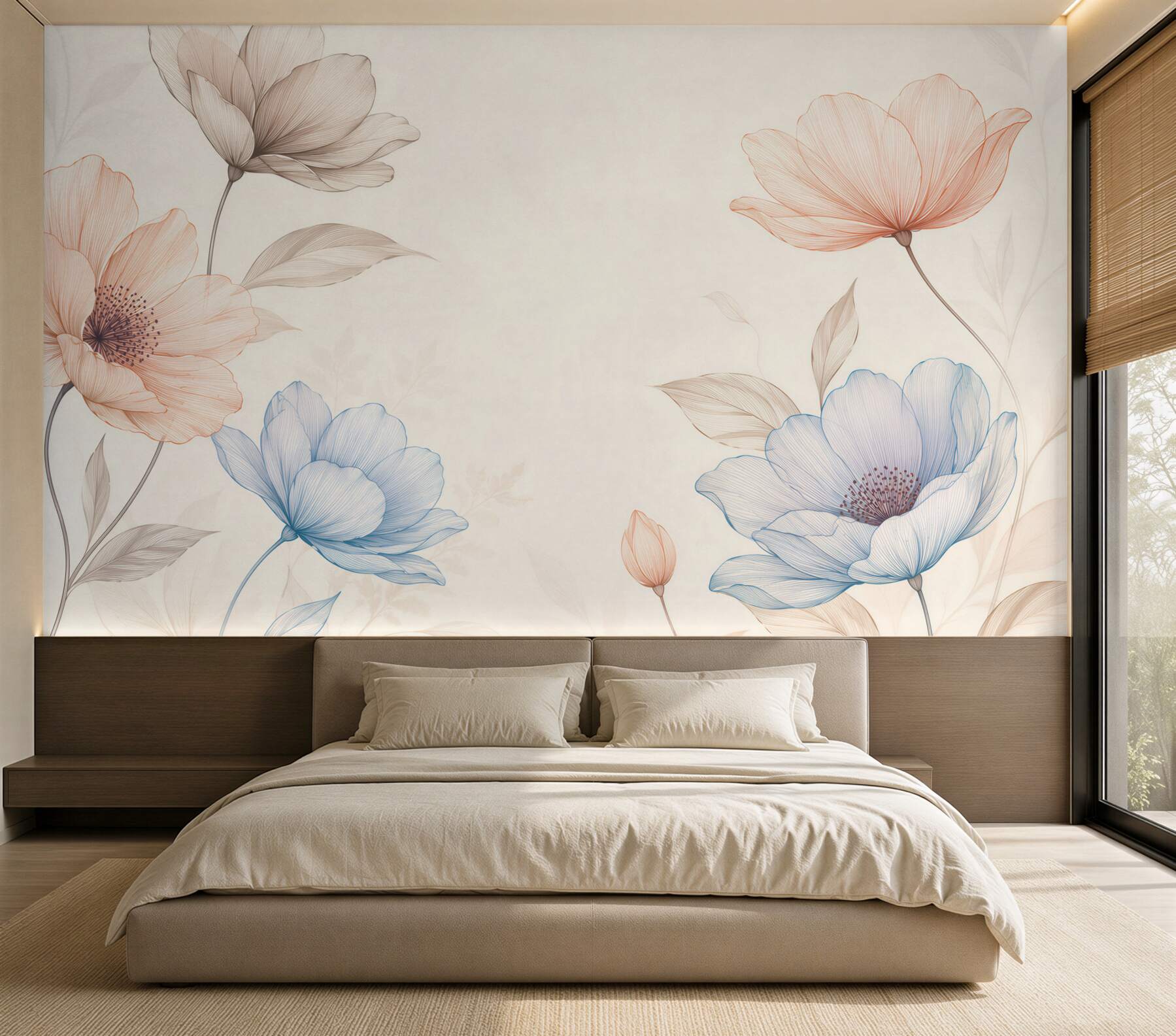 Fototapeta kwiaty line art w pastelowym różu i błękicie?v23