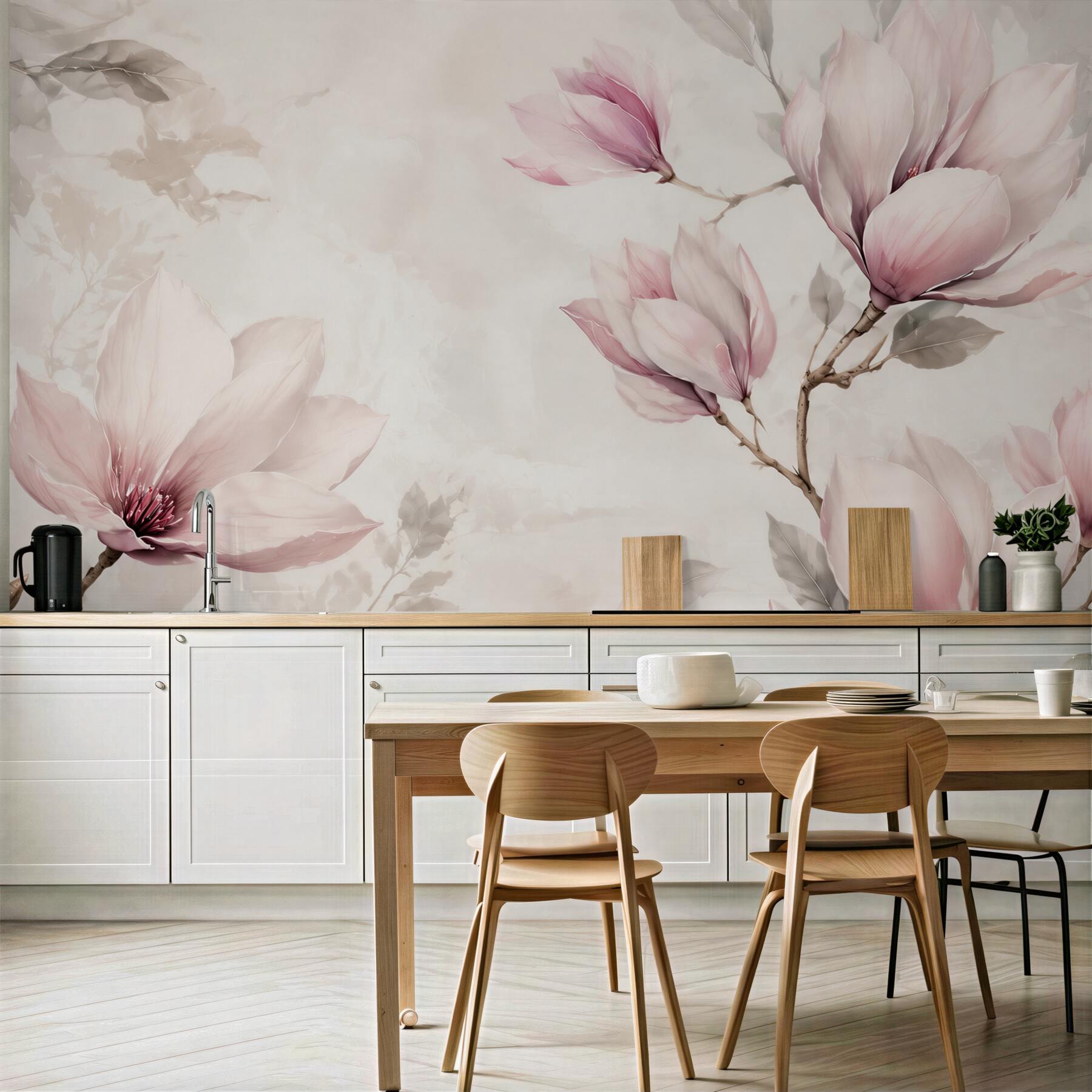Fototapeta magnolie pudrowo różowe na gałęziach w stylu akwareli?v23