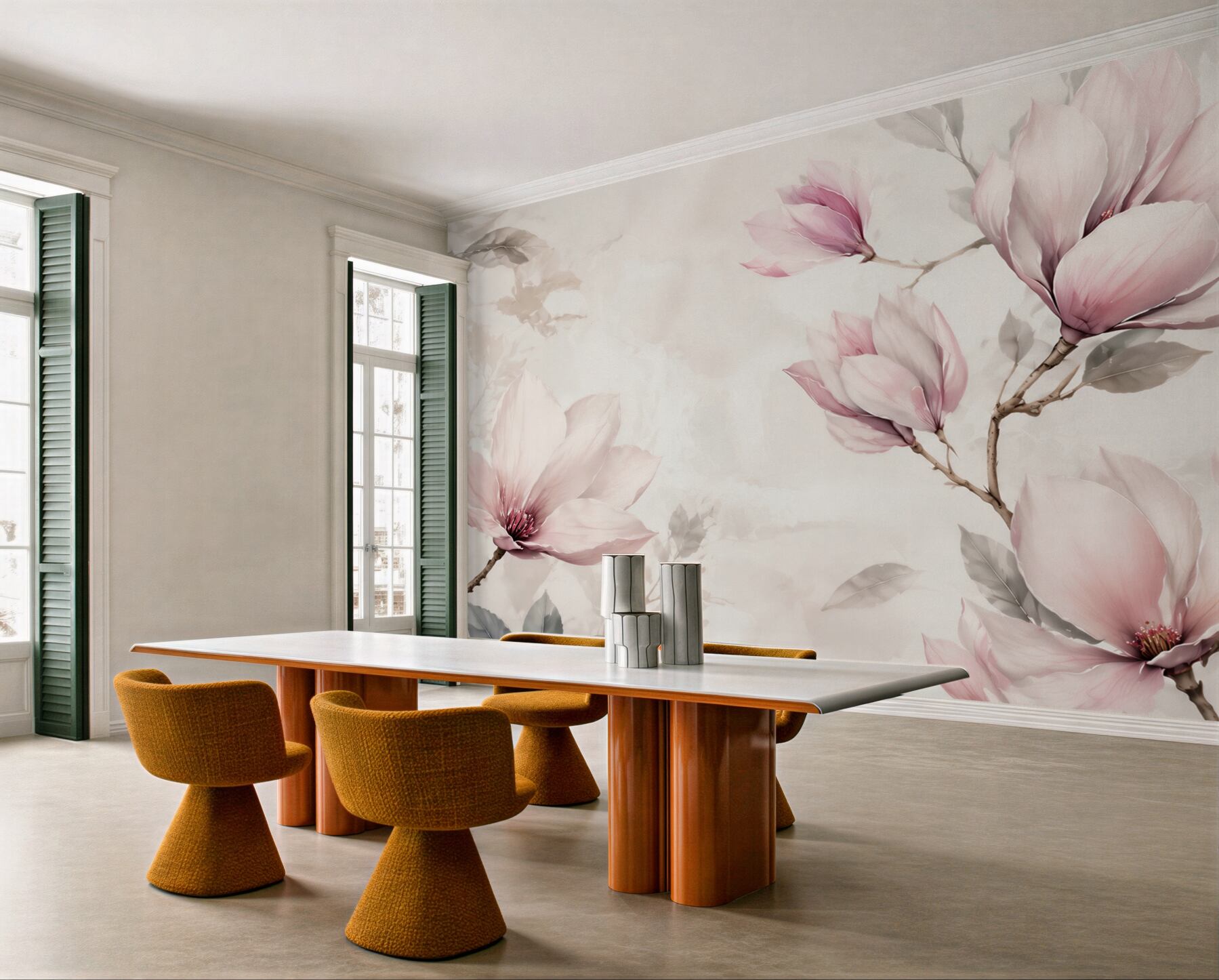 Fototapeta magnolie pudrowo różowe na gałęziach w stylu akwareli?v23