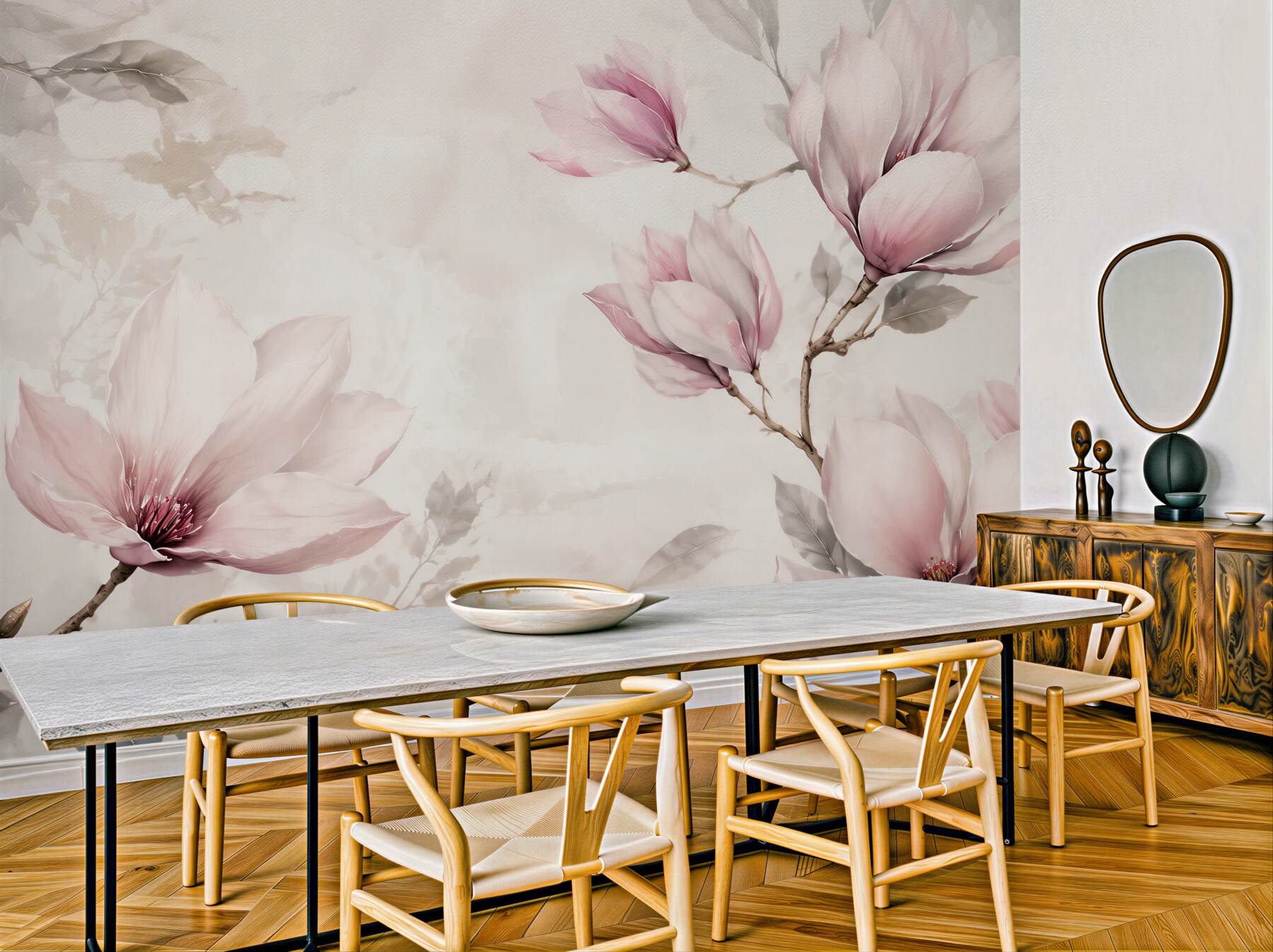 Fototapeta magnolie pudrowo różowe na gałęziach w stylu akwareli?v23