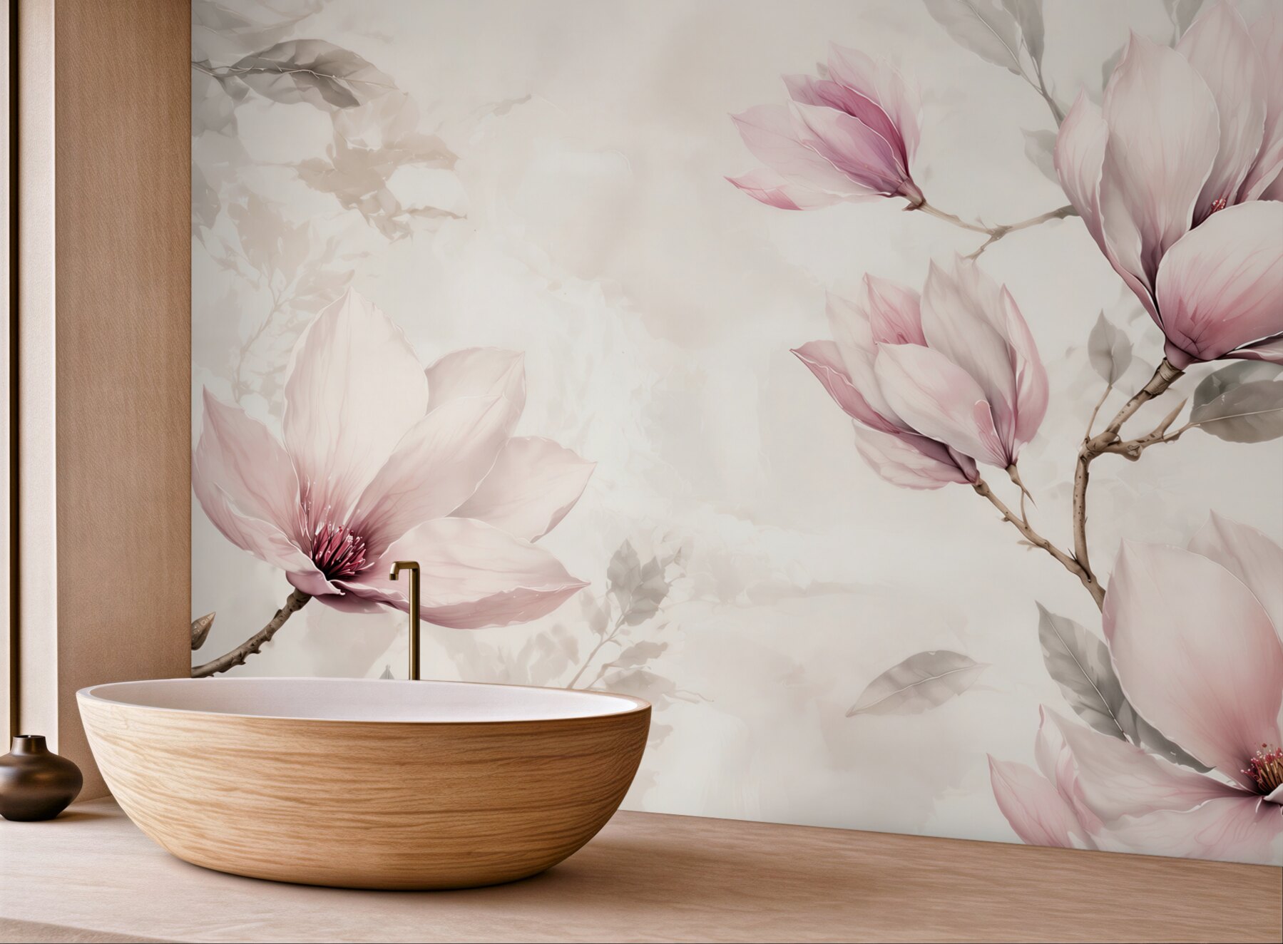 Fototapeta magnolie pudrowo różowe na gałęziach w stylu akwareli?v23