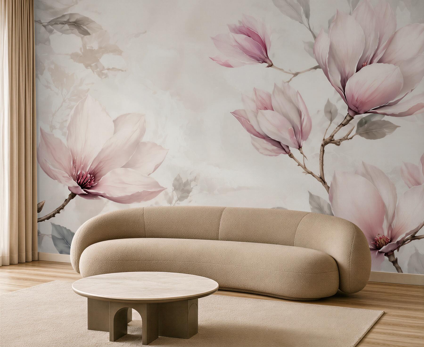Fototapeta magnolie pudrowo różowe na gałęziach w stylu akwareli?v23