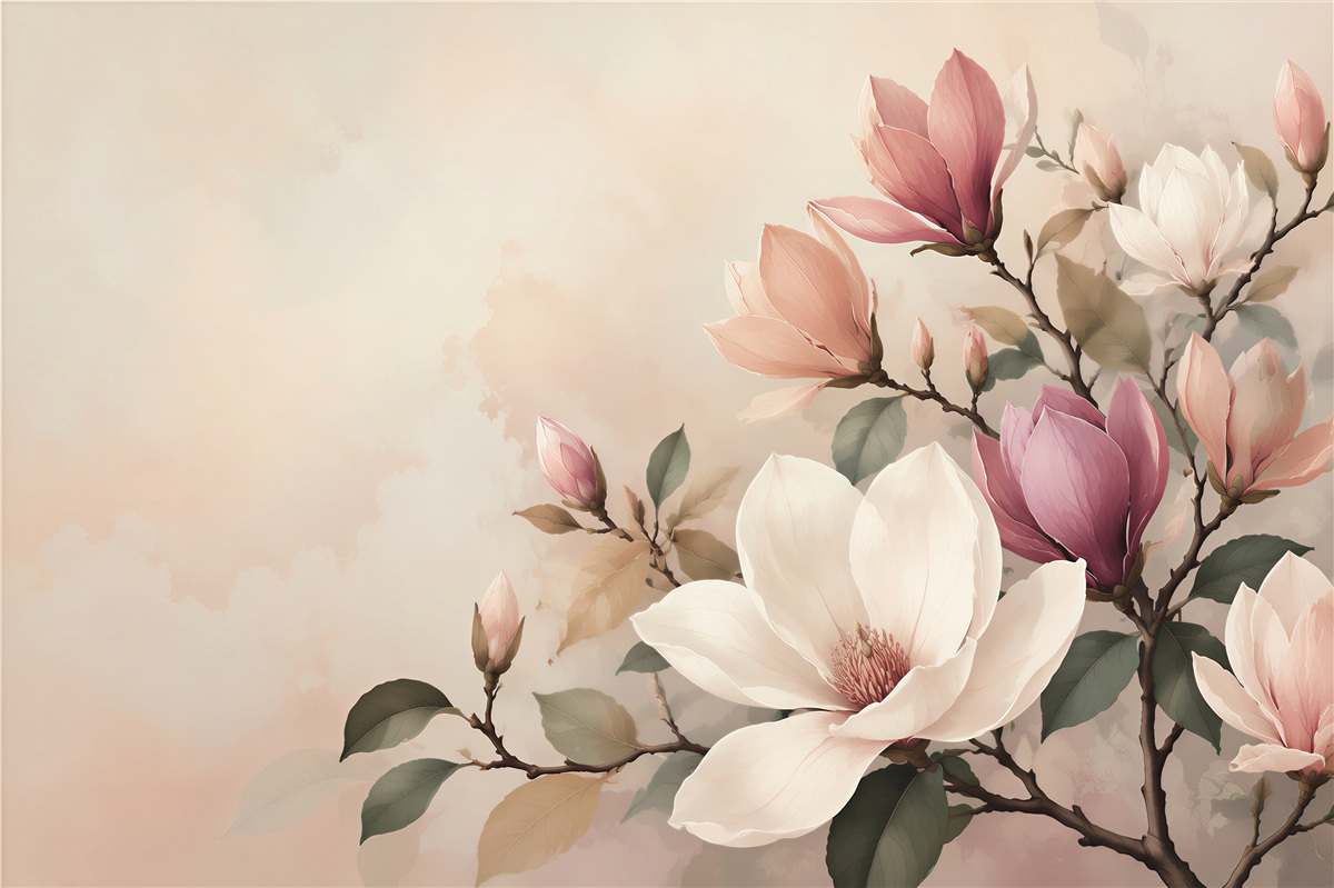 Fototapeta magnolia biała i różowa na gałęziach elegancka
