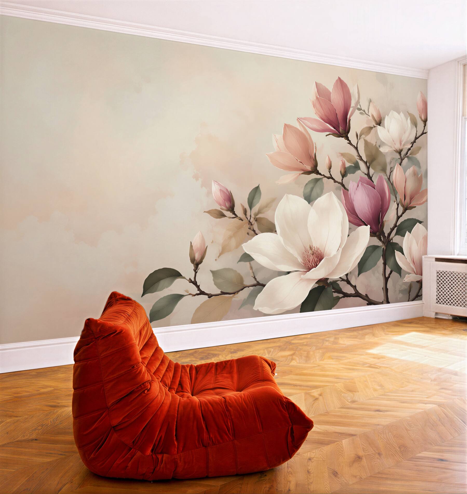 Fototapeta magnolia biała i różowa na gałęziach elegancka?v23