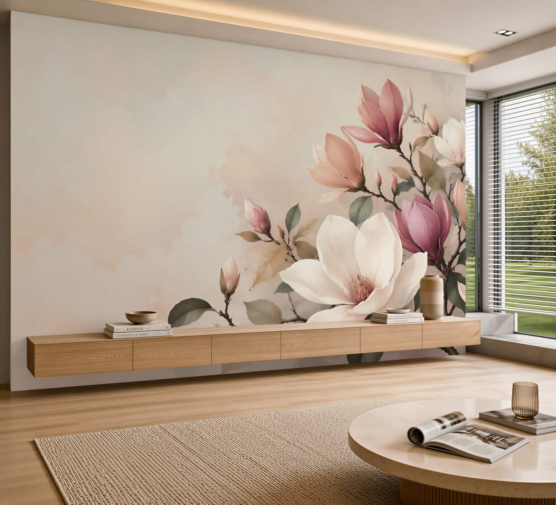 Fototapeta magnolia biała i różowa na gałęziach elegancka?v23