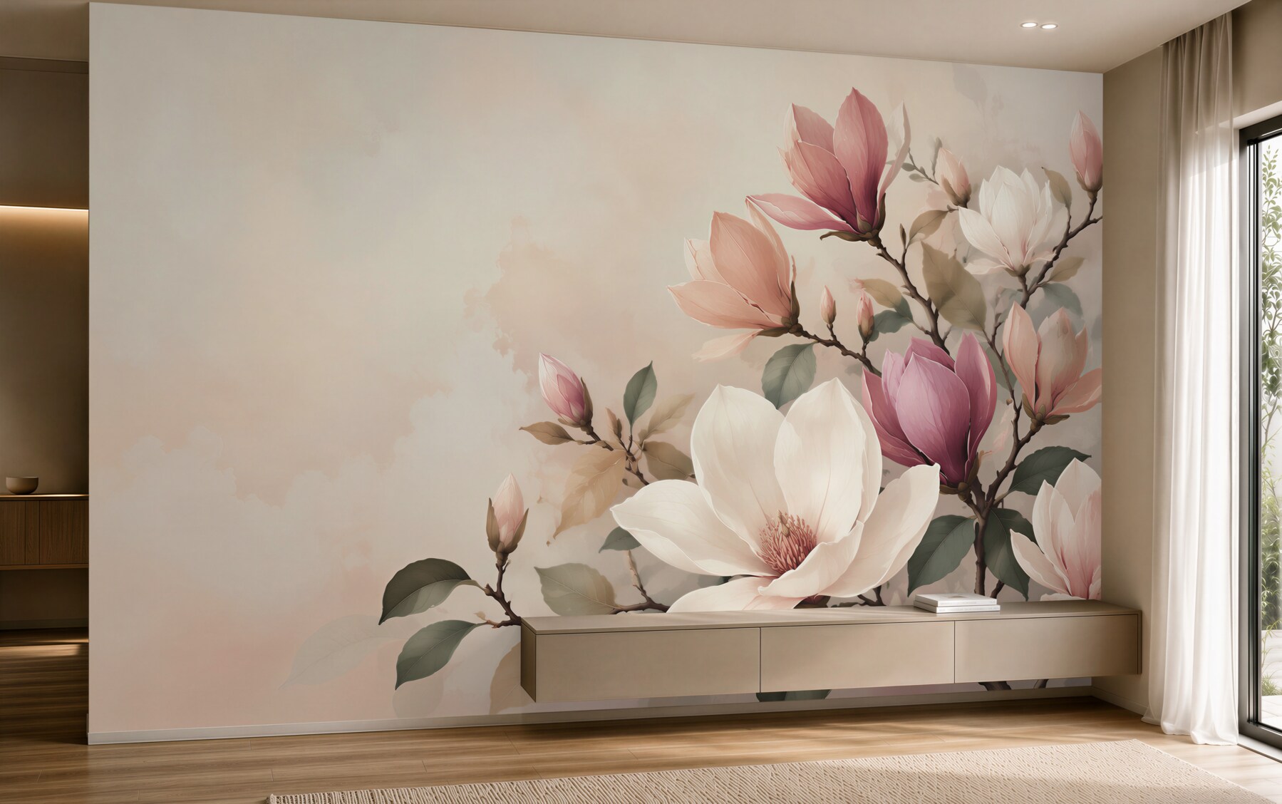 Fototapeta magnolia biała i różowa na gałęziach elegancka?v23