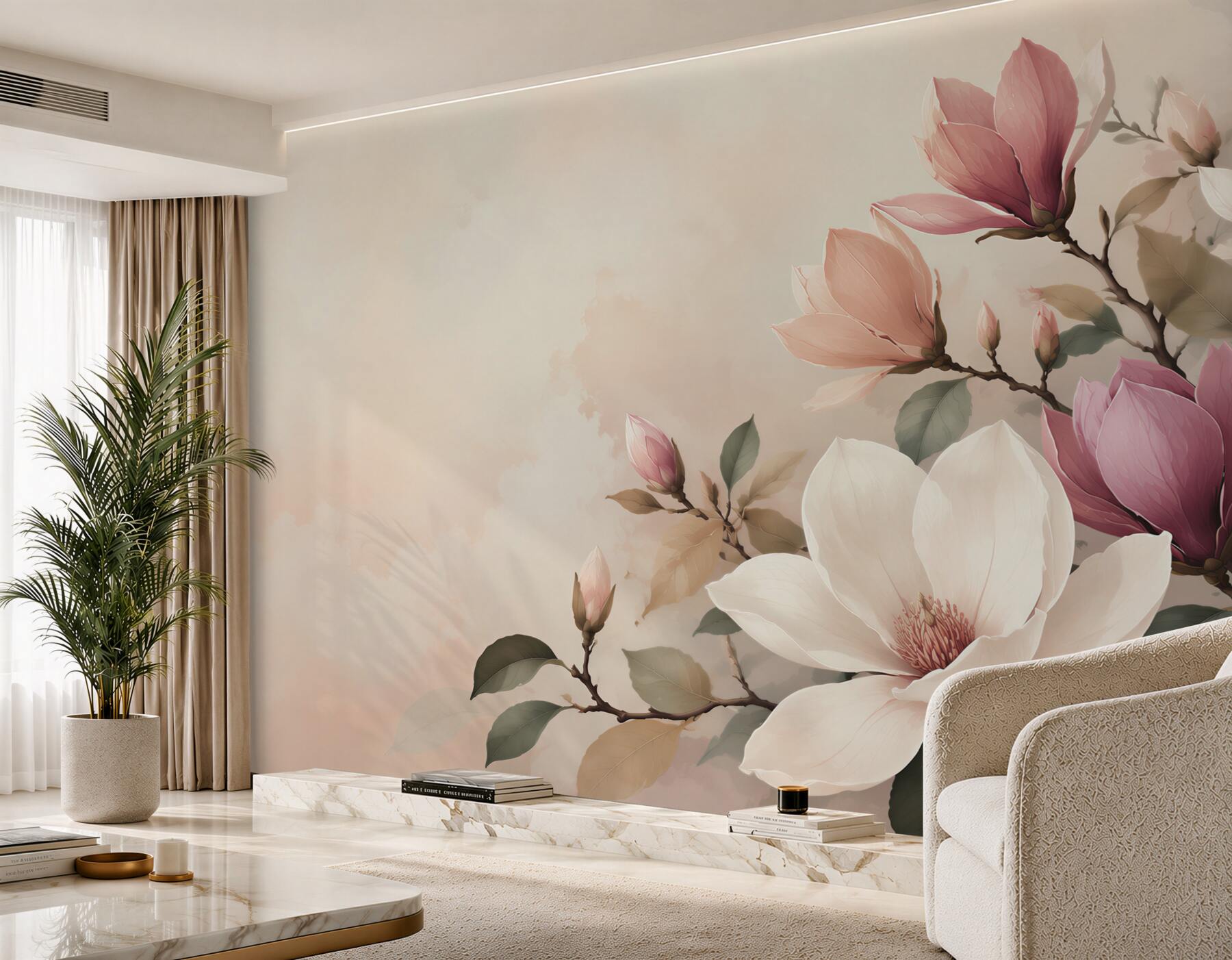 Fototapeta magnolia biała i różowa na gałęziach elegancka?v23